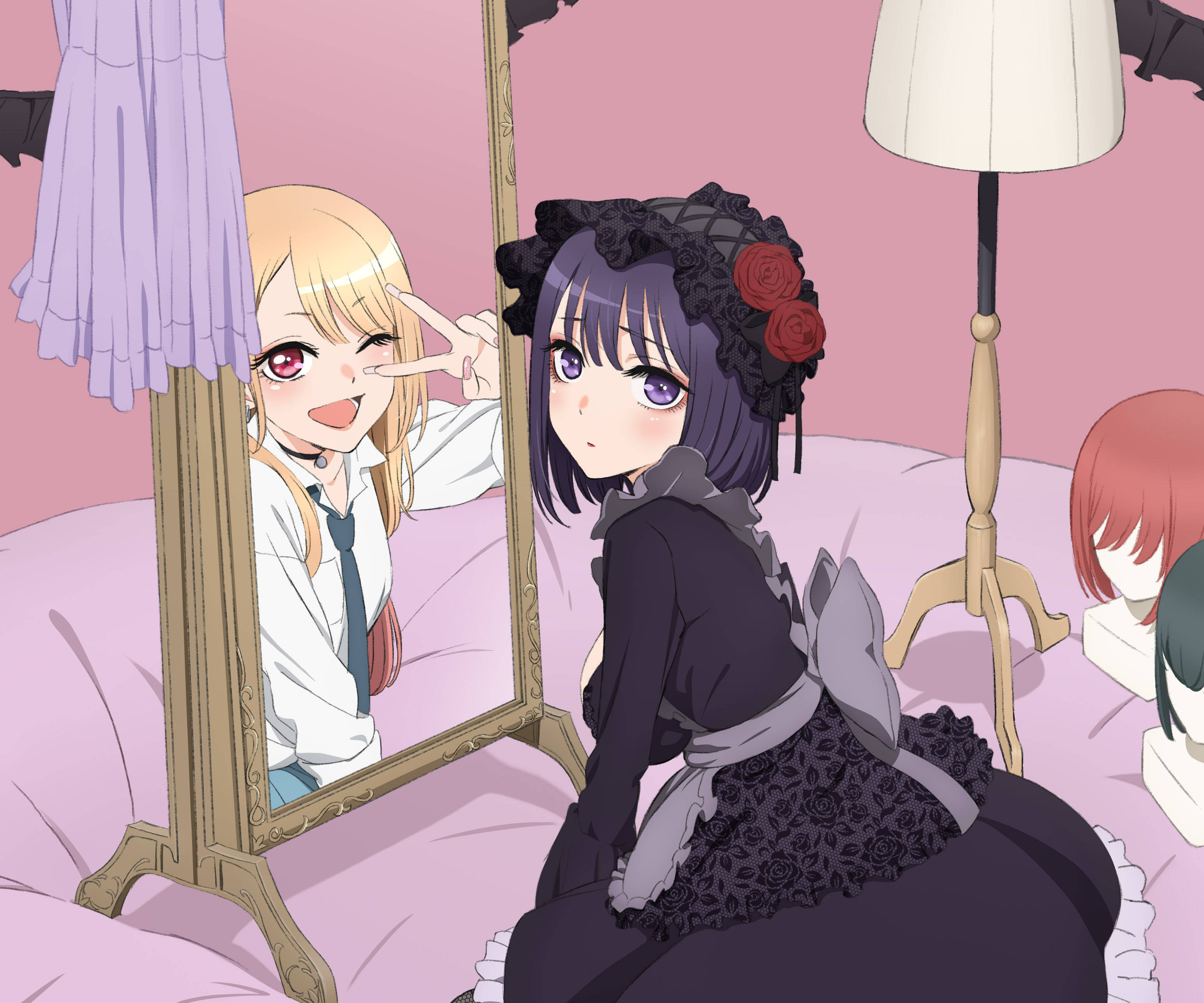 Marin Kitagawa, purple-haired, black lace dress, 2K Desktop Wallpaper