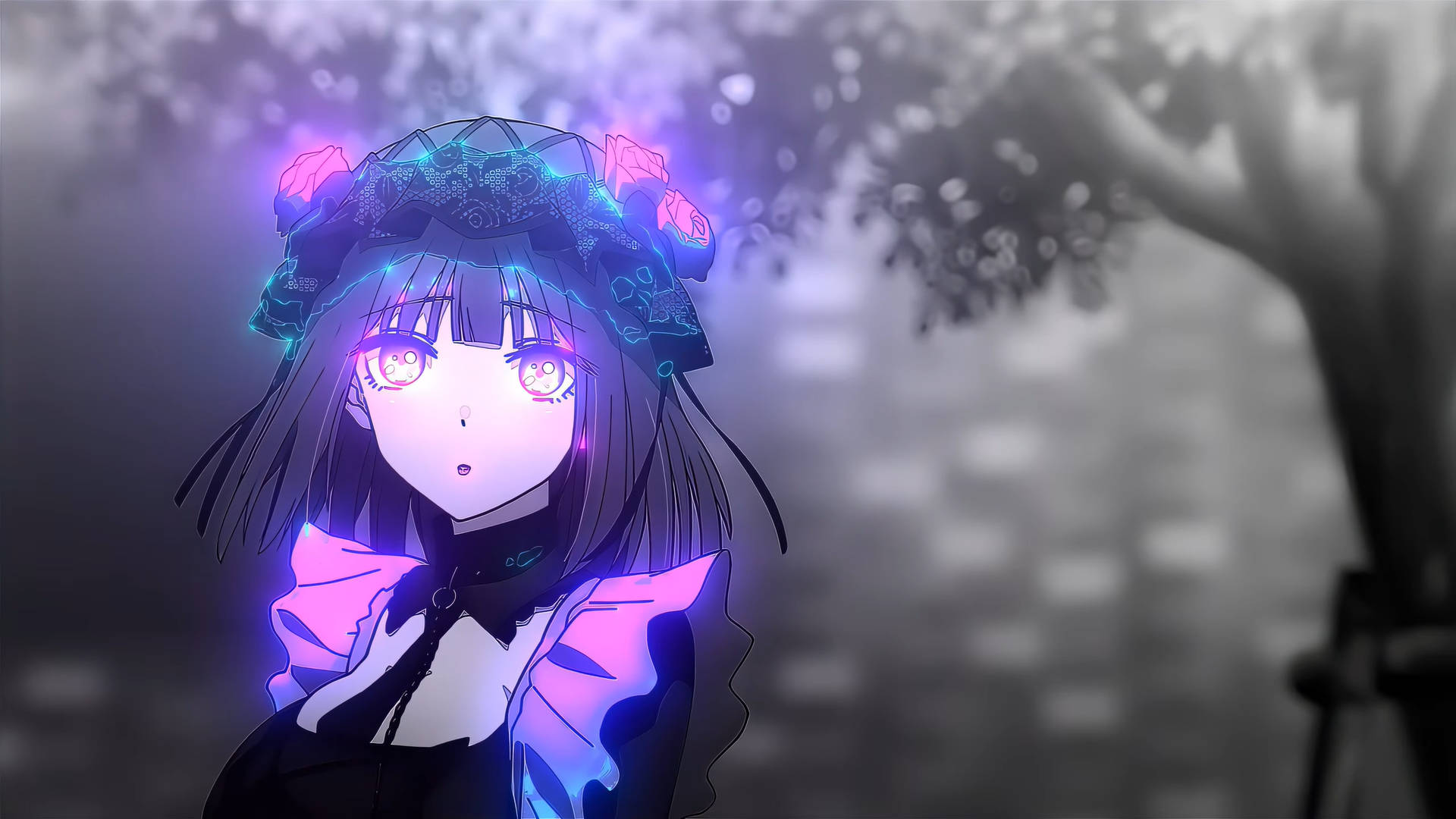 Marin Kitagawa, purple edit, cybernetic eyes, Full HD Desktop Wallpaper