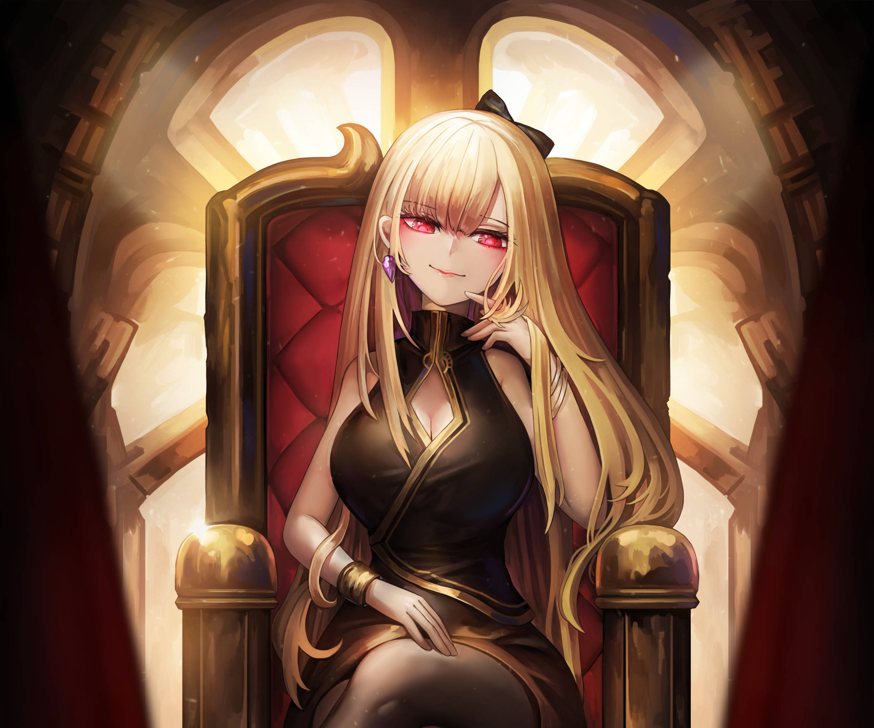 Marin Kitagawa, blonde anime girl, red eyes, 2K Desktop Wallpaper