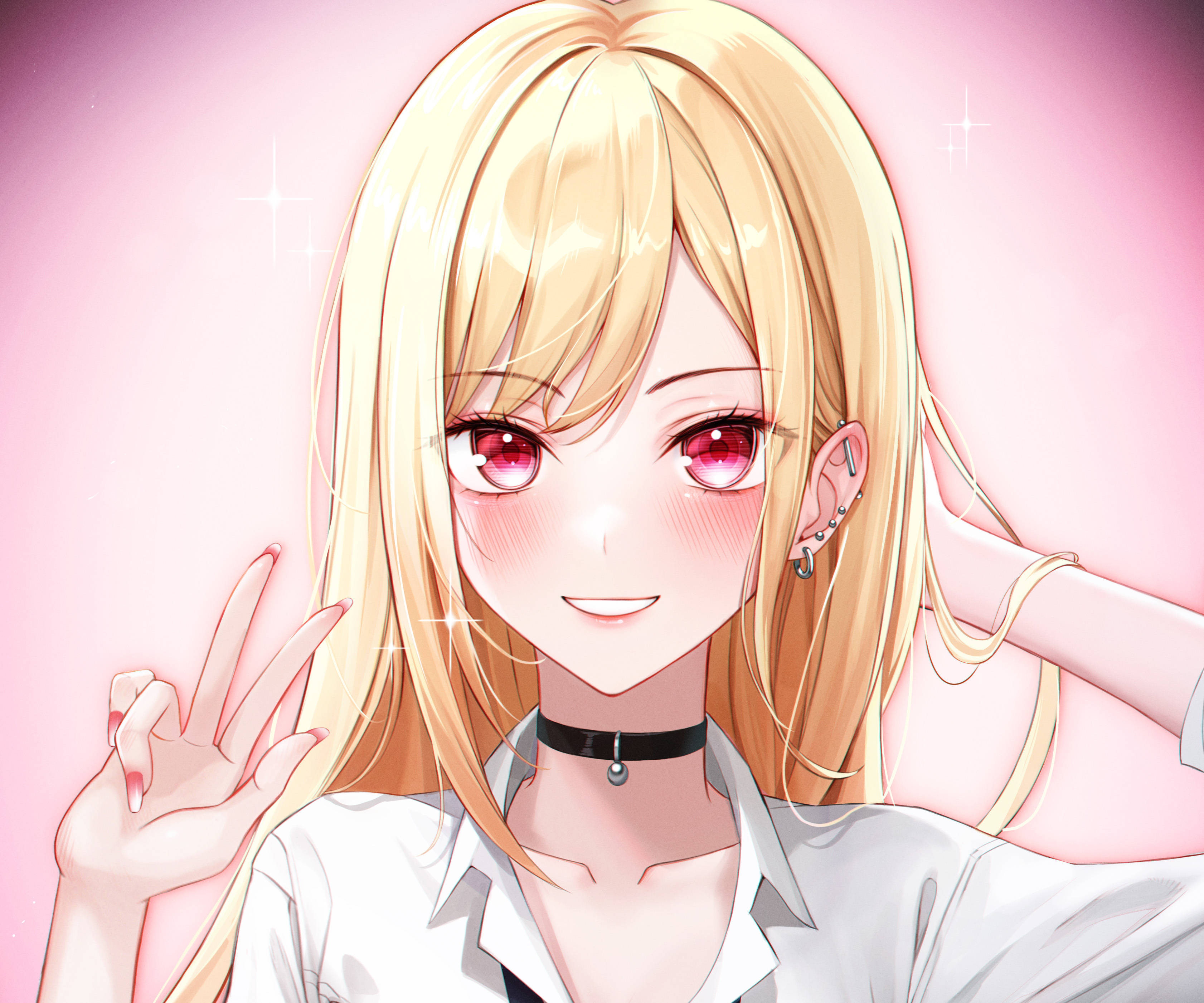 Marin Kitagawa, pink outfit, blonde hair, 2K Desktop Wallpaper