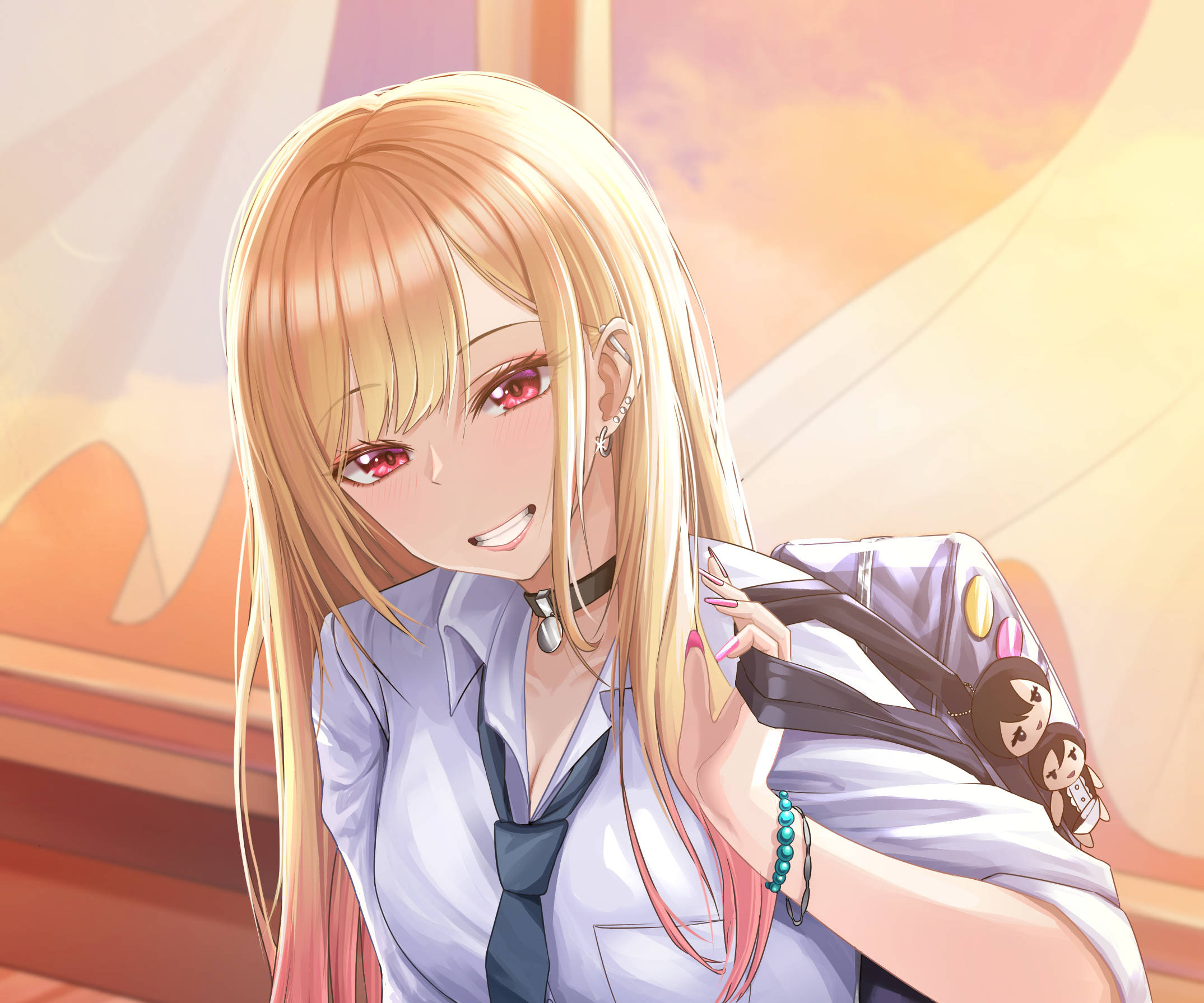Marin Kitagawa, classroom, blonde hair, Full HD Desktop Wallpaper