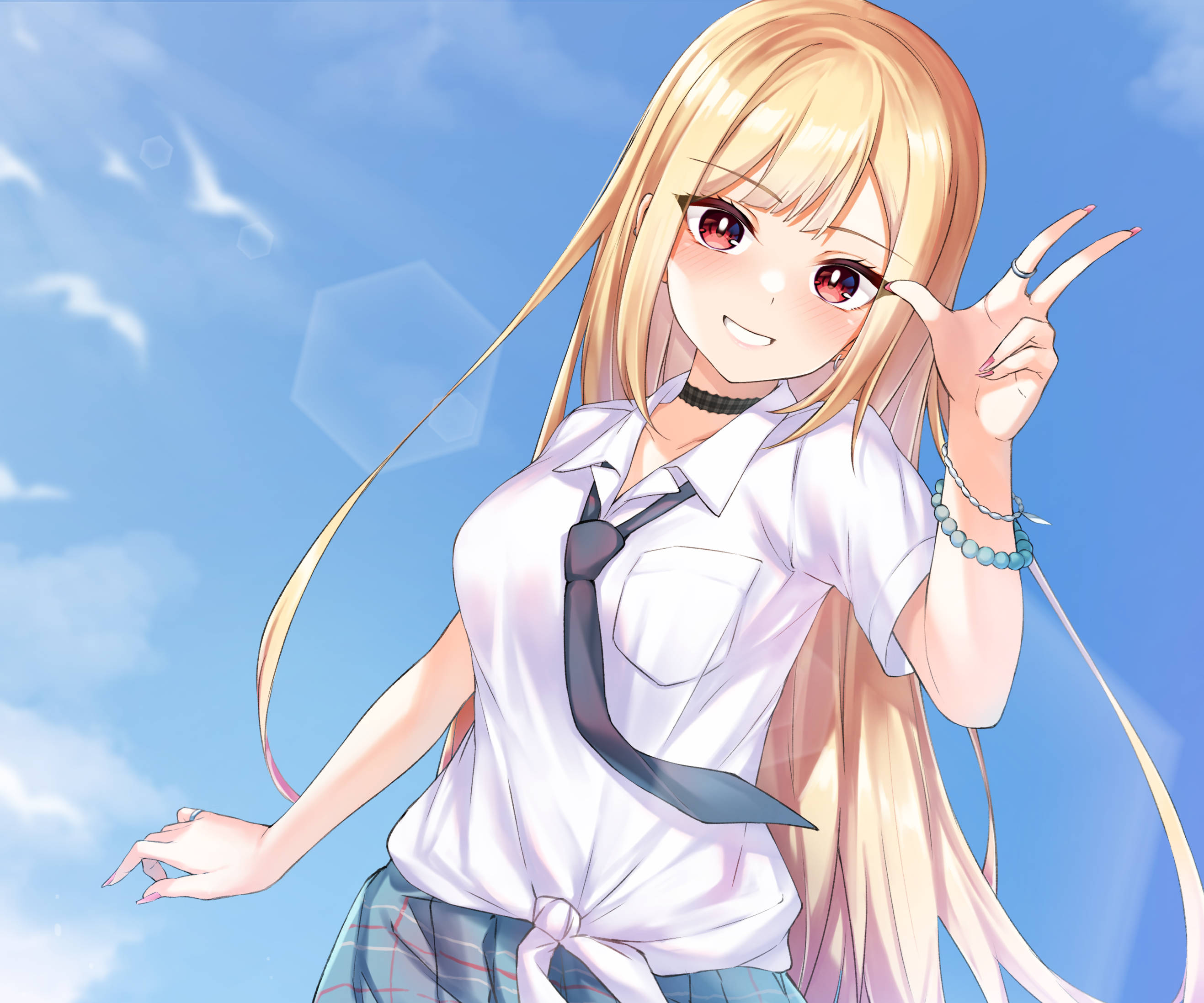 Marin Kitagawa, blue sky, blonde hair, 2K Desktop Wallpaper