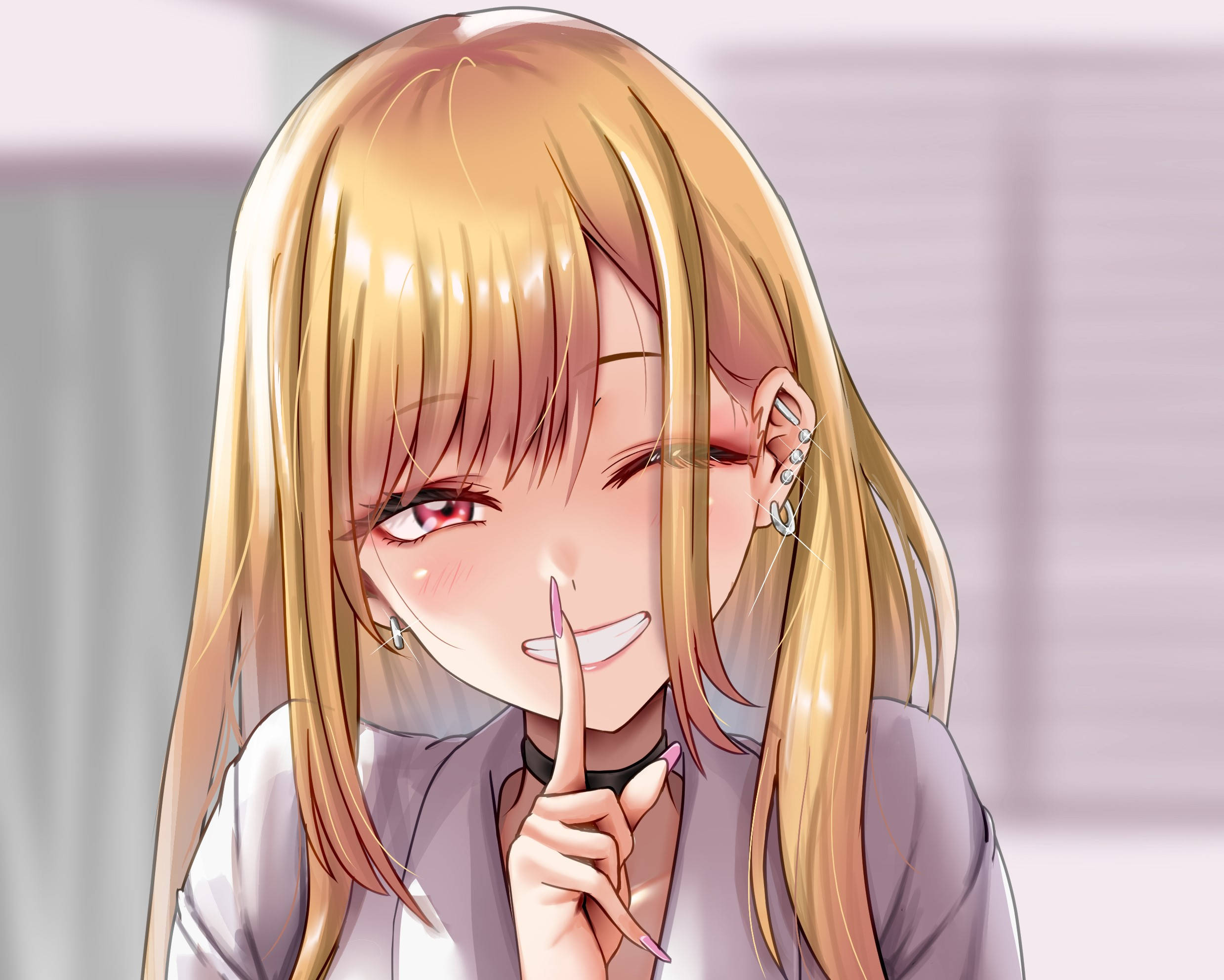 Marin Kitagawa, blonde hair, winks, Full HD Desktop Wallpaper
