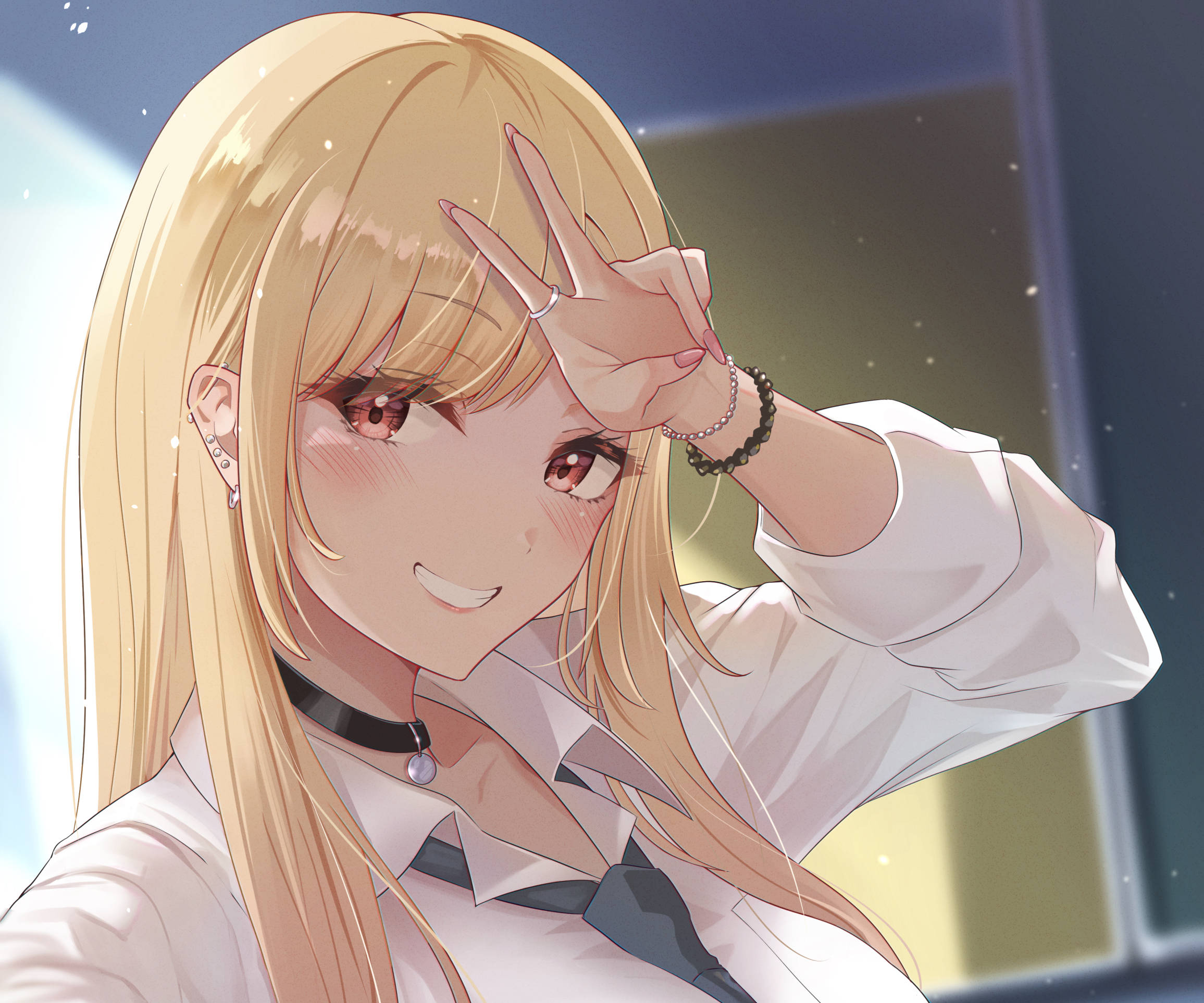 Marin Kitagawa, blonde hair, red eyes, Full HD Desktop Wallpaper