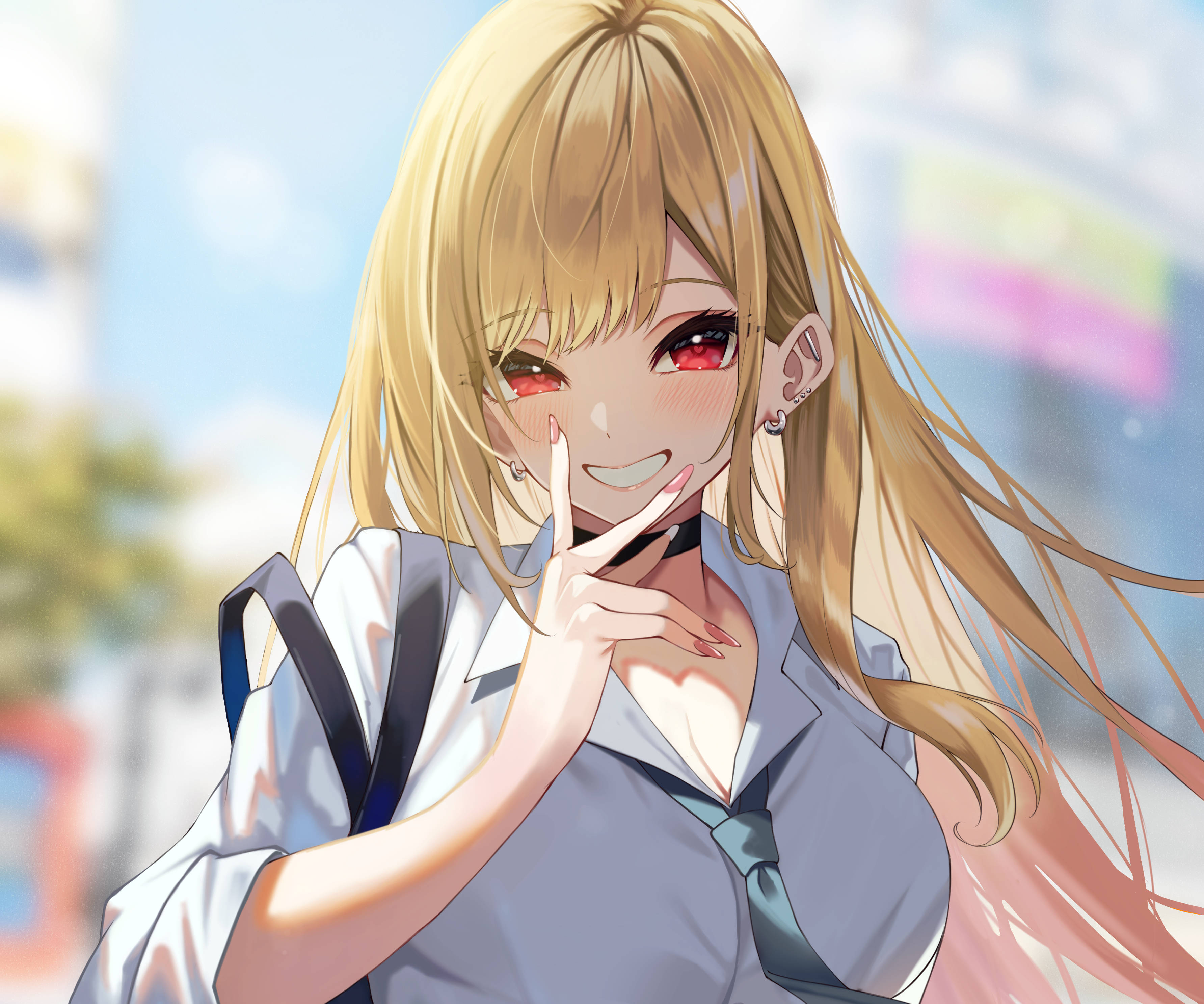 Marin Kitagawa, blonde hair, red eyes, 2K Desktop Wallpaper