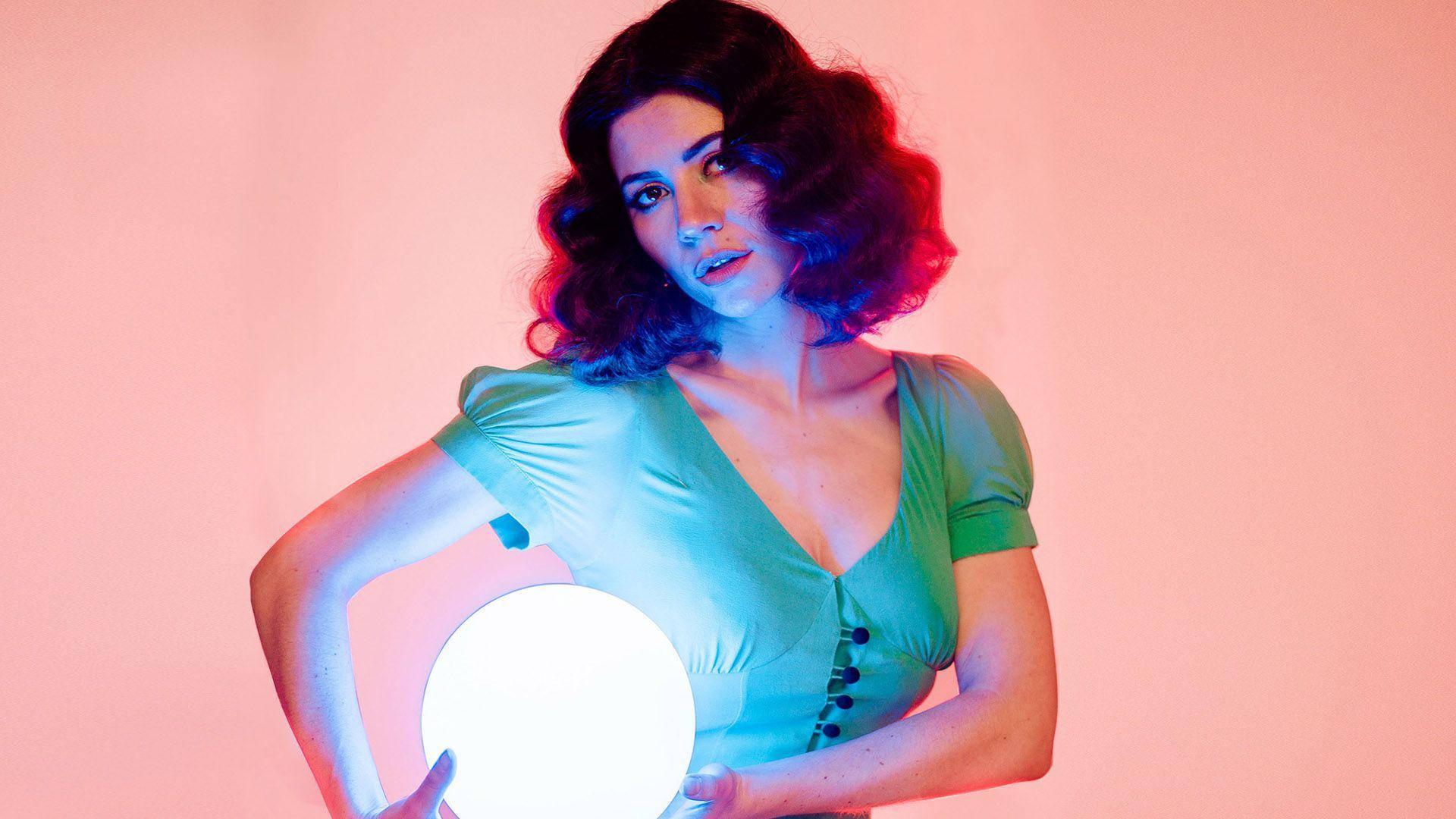 Marina and the Diamonds, glowing orb, pink and blue neon lights, Full HD Desktop Wallpaper