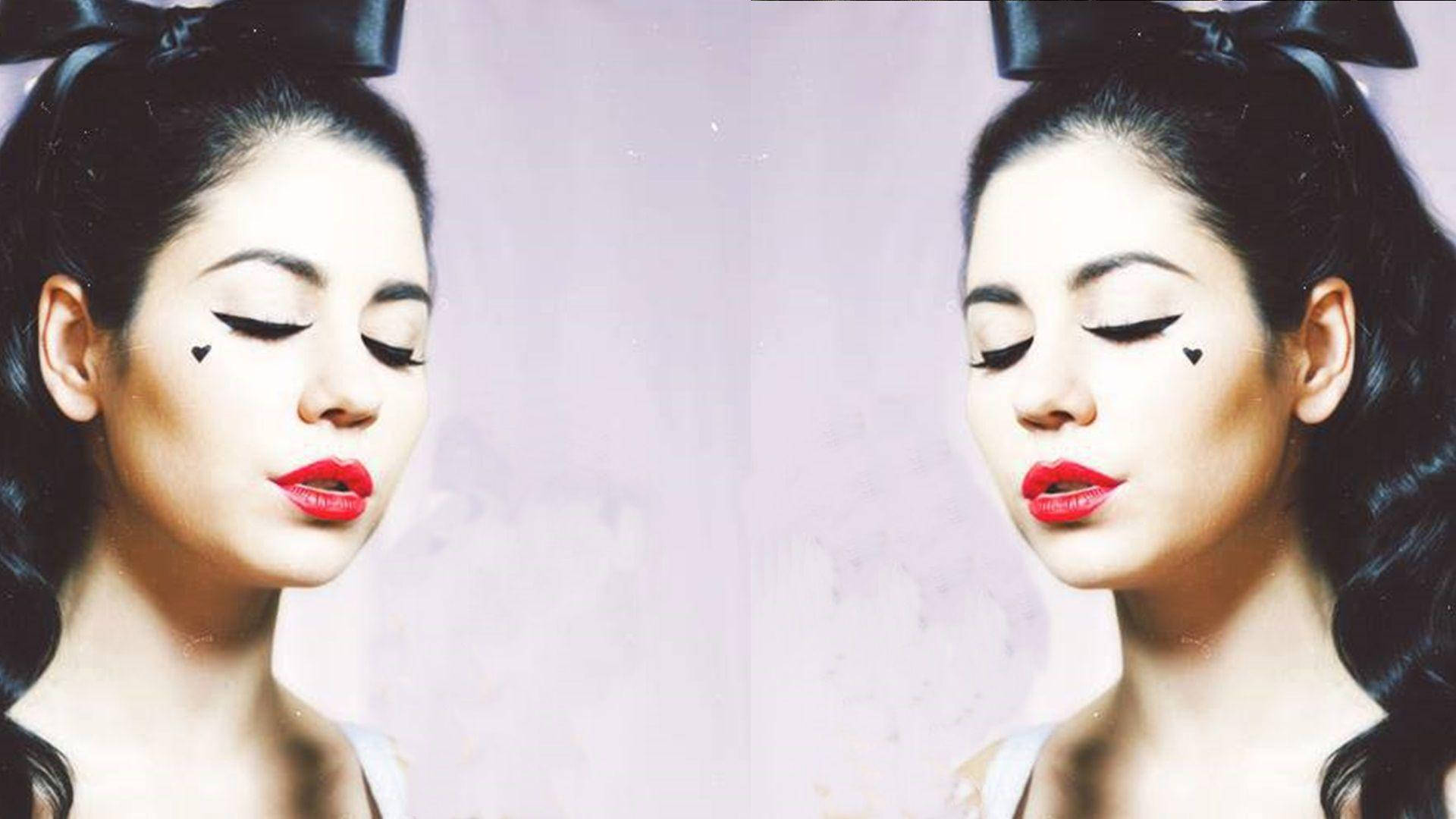 Marina and the diamonds, black bow, heart-shaped eyeliner, Full HD Desktop Wallpaper