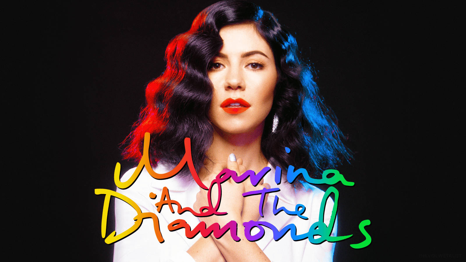 Marina and the diamonds, froots, red and blue lights, HD Desktop Wallpaper