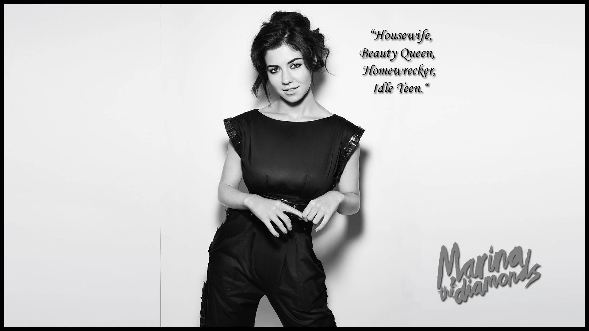 Marina and the diamonds, black dress, black and white portrait, Full HD Desktop Wallpaper