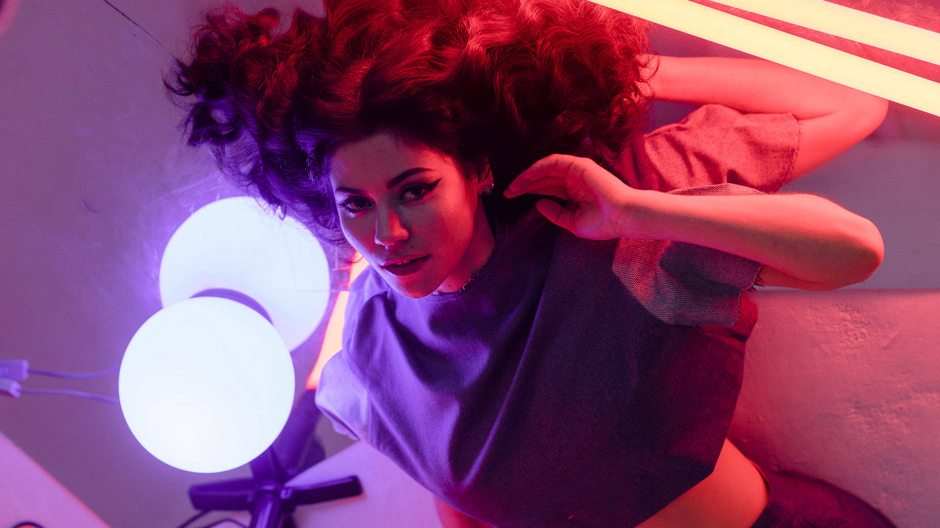 Marina and the diamonds, neon lights, pink hues, Full HD Desktop Wallpaper
