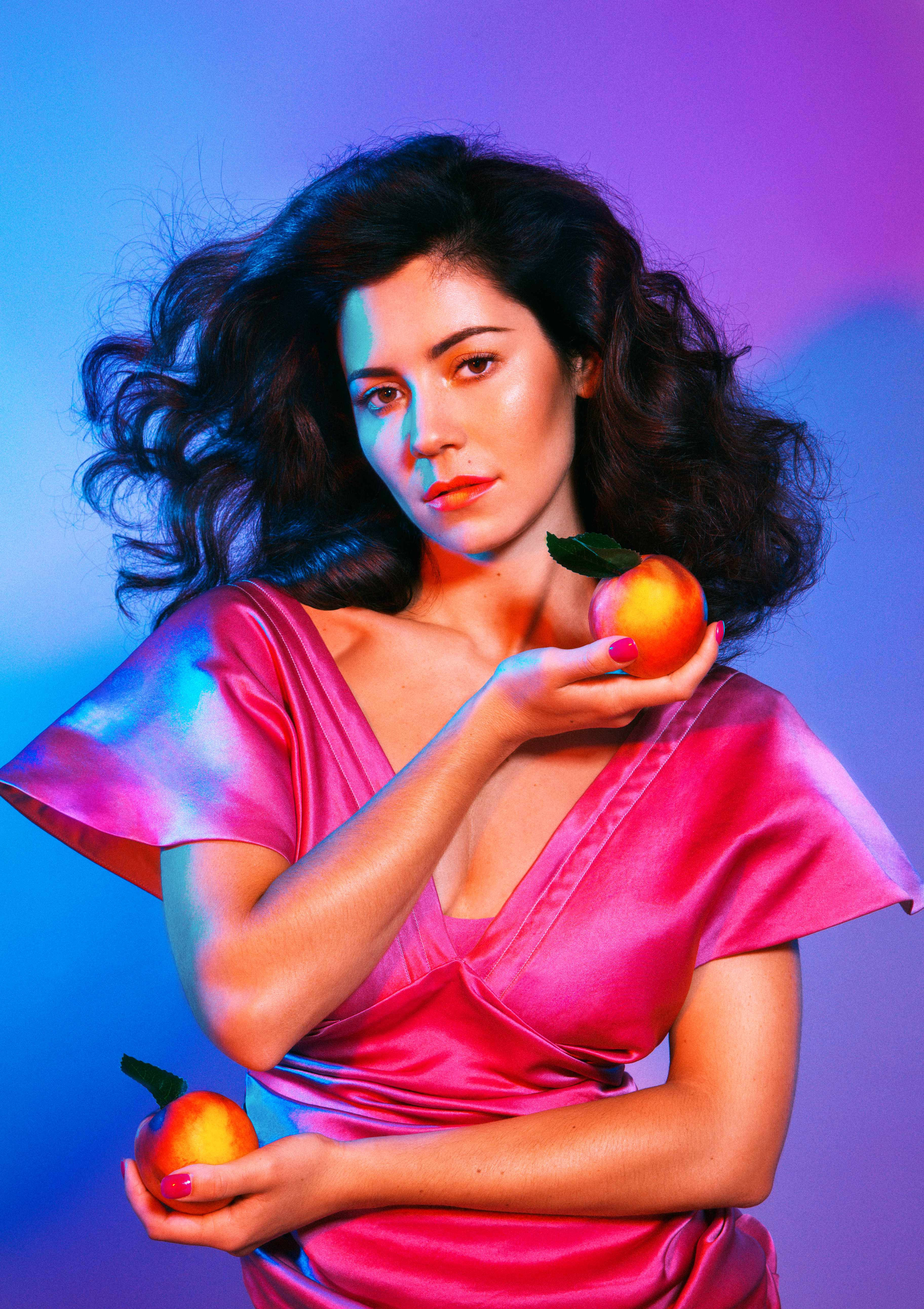 Marina and the diamonds, oranges, shiny pink dress, 5K Phone Wallpaper