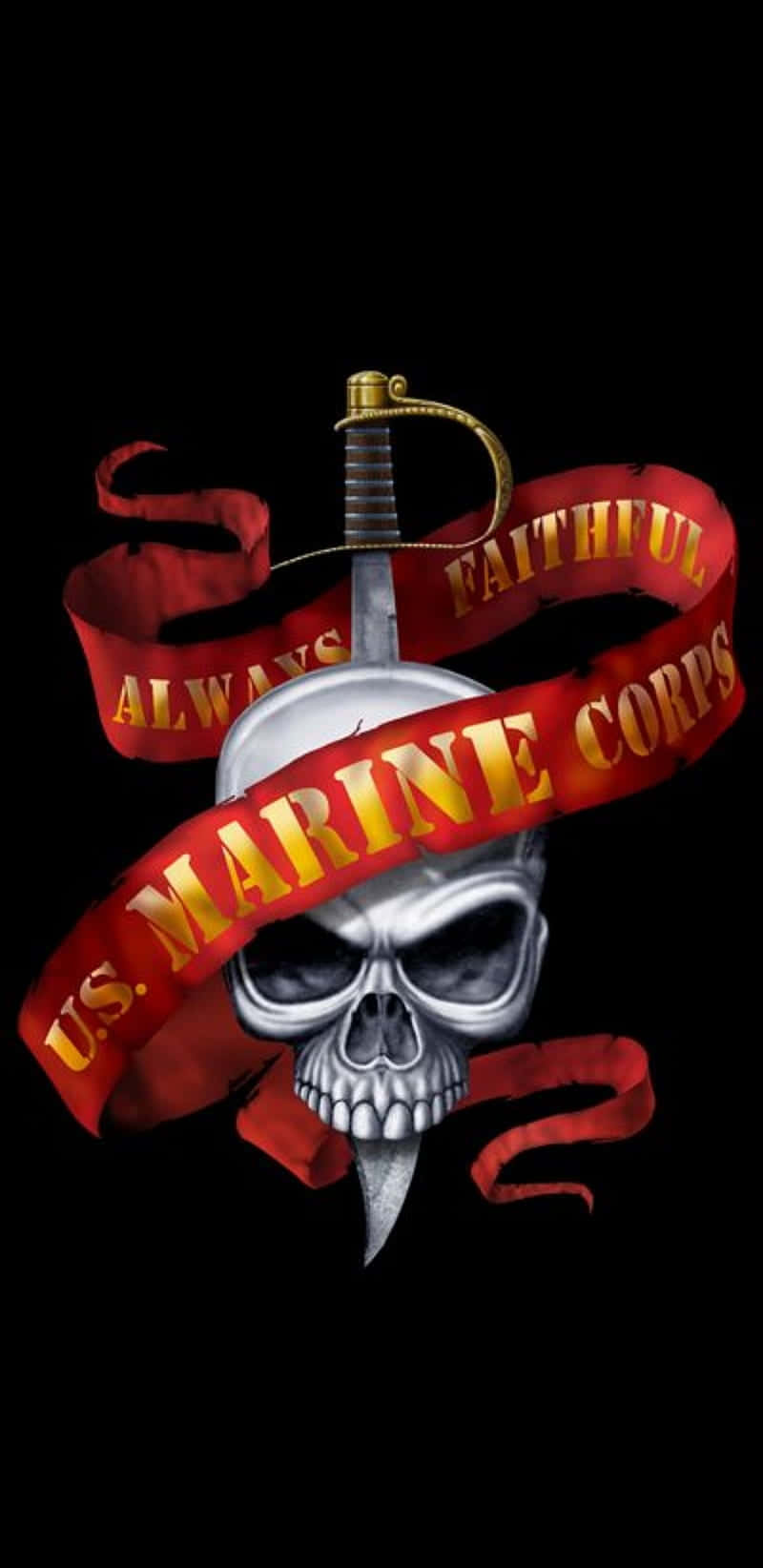 U.S. MARINE CORPS, silver skull, sword through head, HD Phone Wallpaper