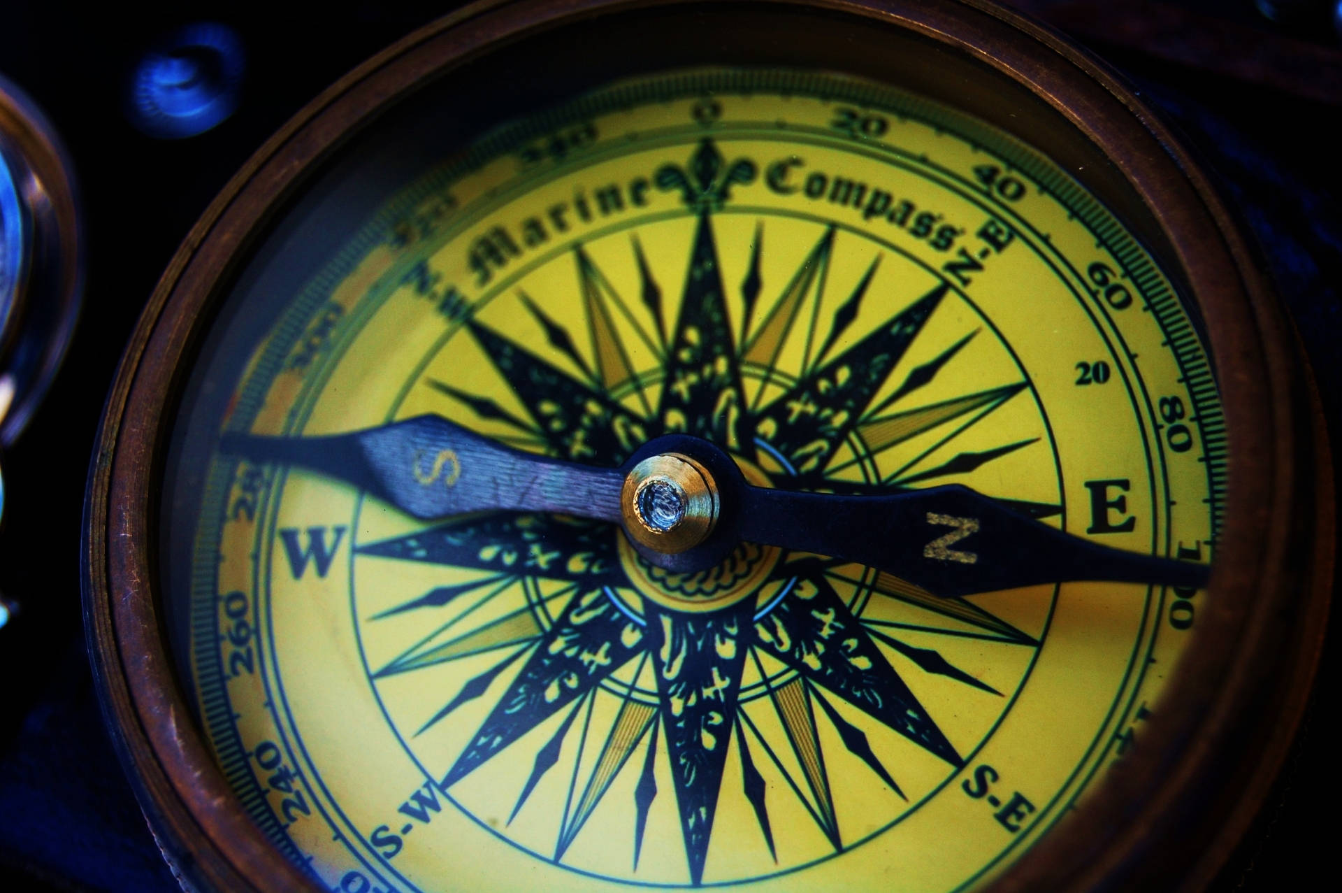 broken marine compass, vintage marine compass, bright yellow face, Full HD Desktop Wallpaper