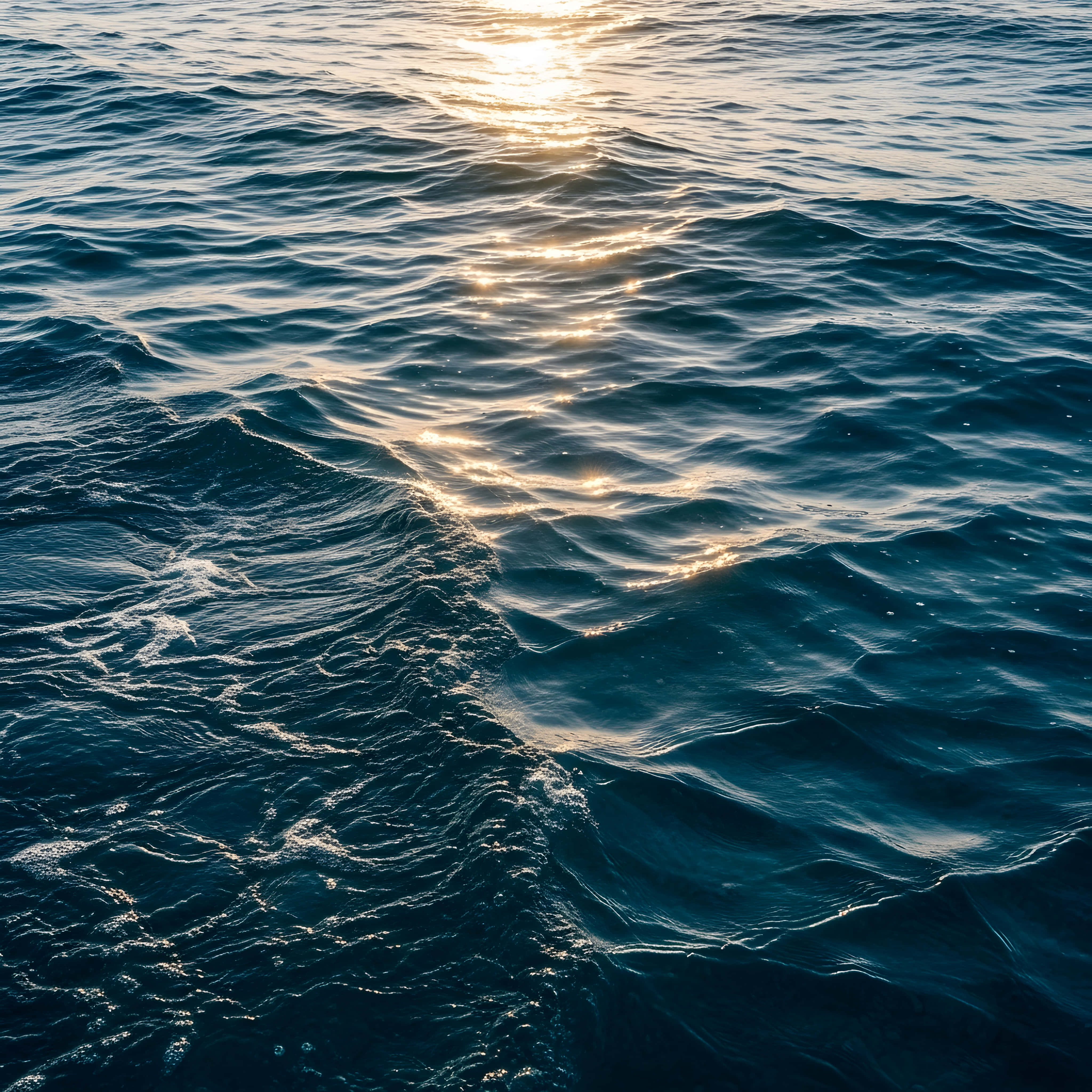 deep blue ocean waves, sunlight glimmers, serene natural seascape, 4K Desktop Wallpaper