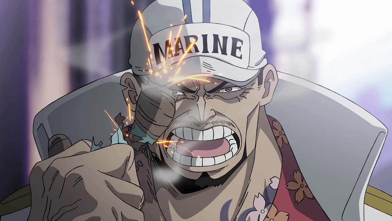 Marineford Aftermath, anime marine officer, sparks flying from clenched fist, HD Desktop Wallpaper