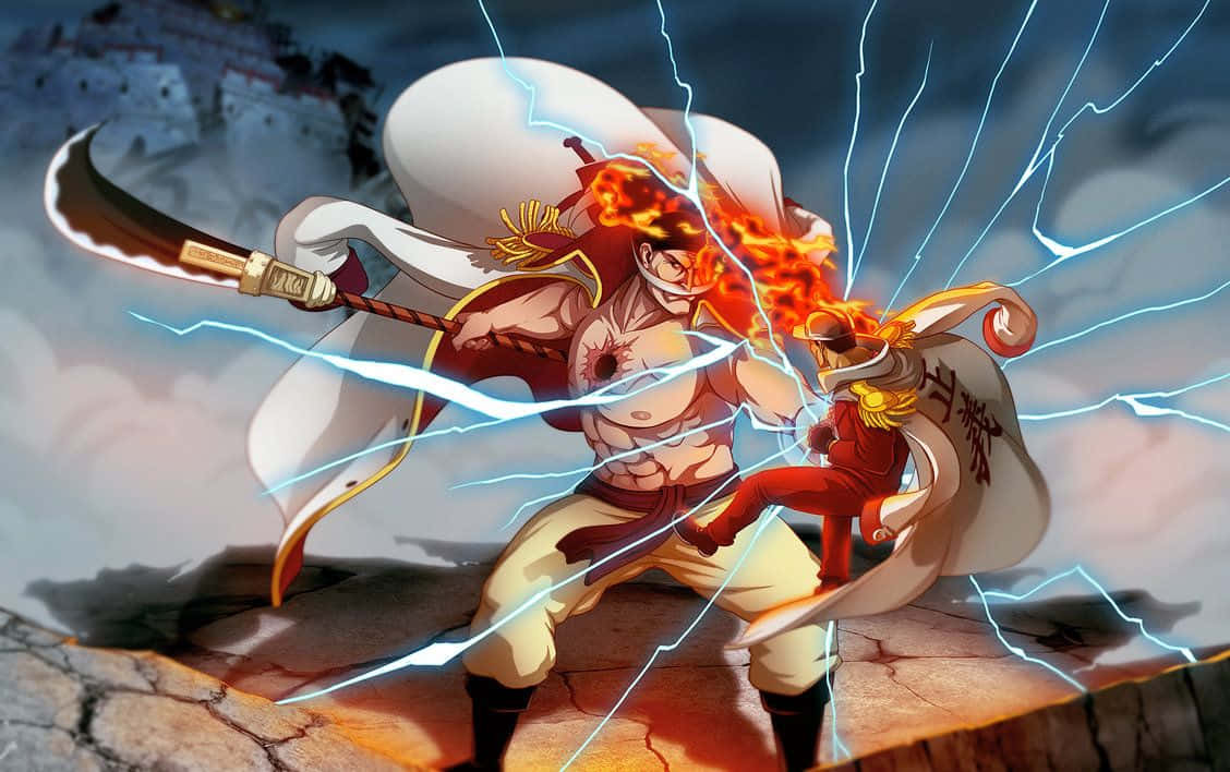 Marineford Aftermath, cracked cliff, firey lightning storm, SD Desktop Wallpaper