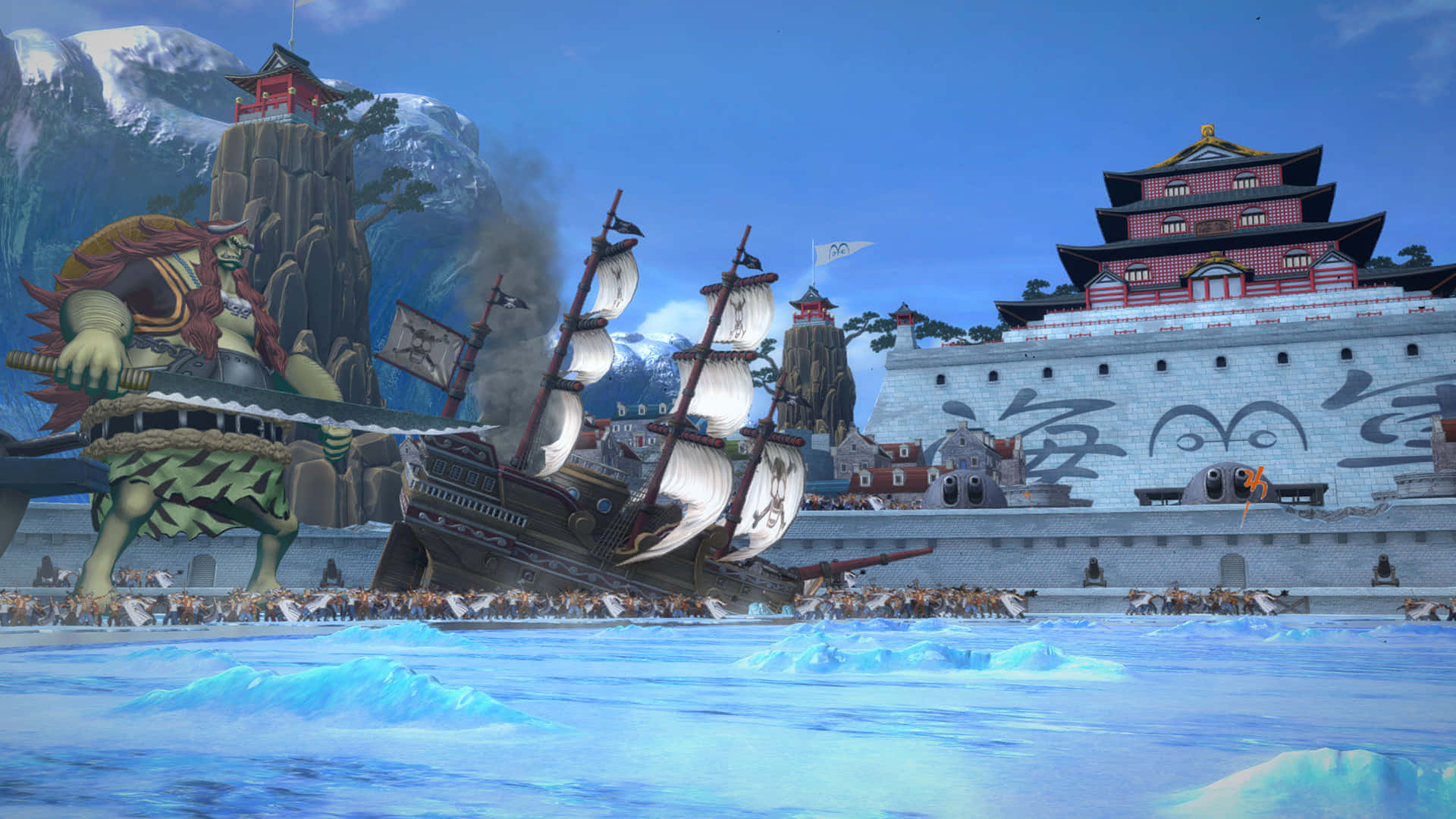 Marineford War, snowy shore, wrecked ship, Full HD Desktop Wallpaper