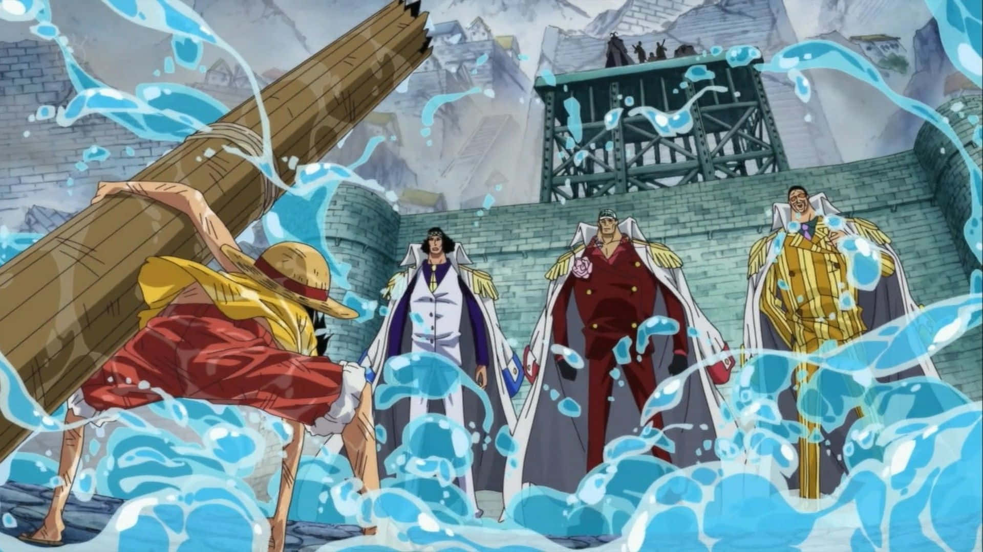 Marineford War, Anime characters, crashing ocean waves, Full HD Desktop Wallpaper