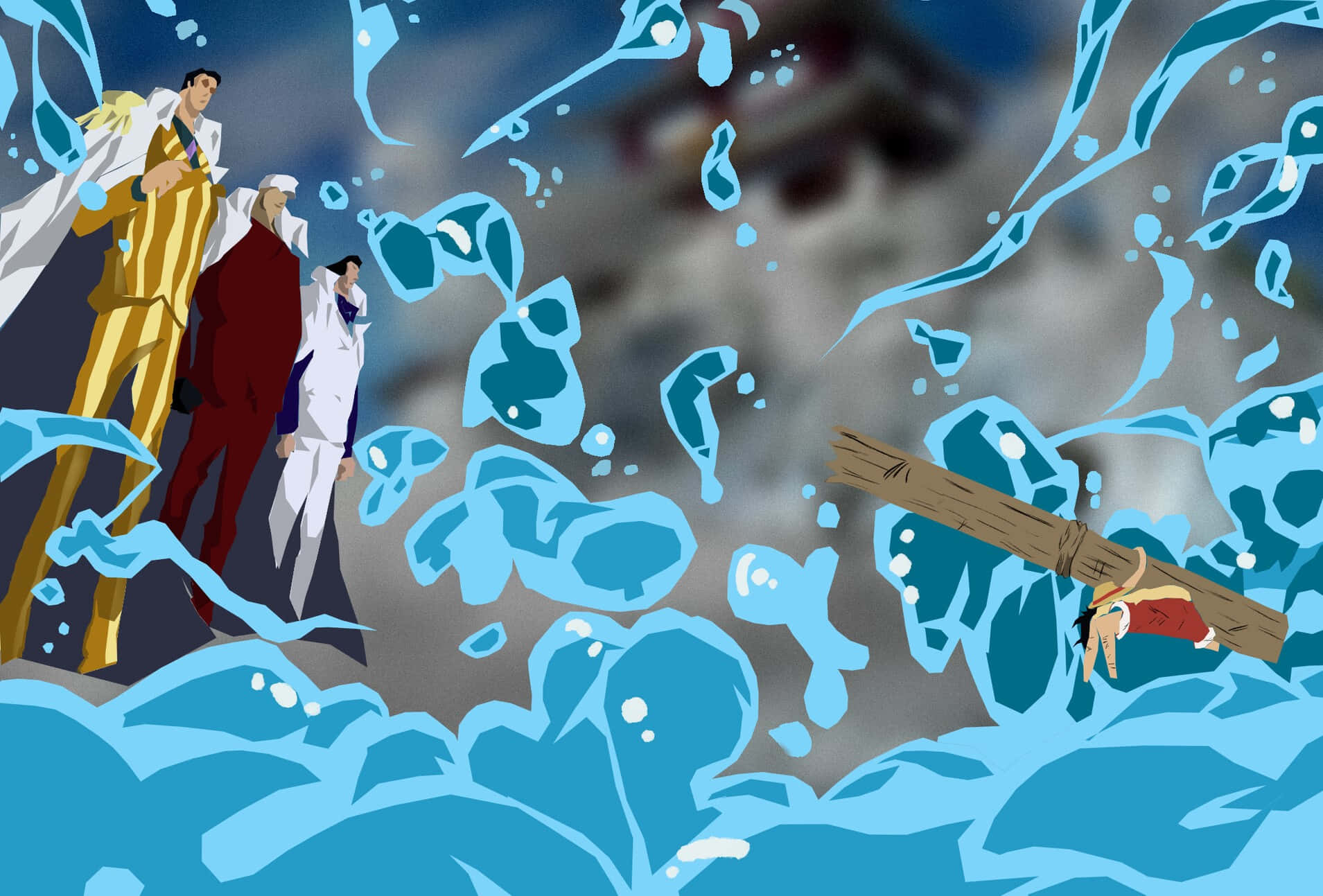 Marineford War, anime characters, turbulent blue waves, HD Desktop Wallpaper