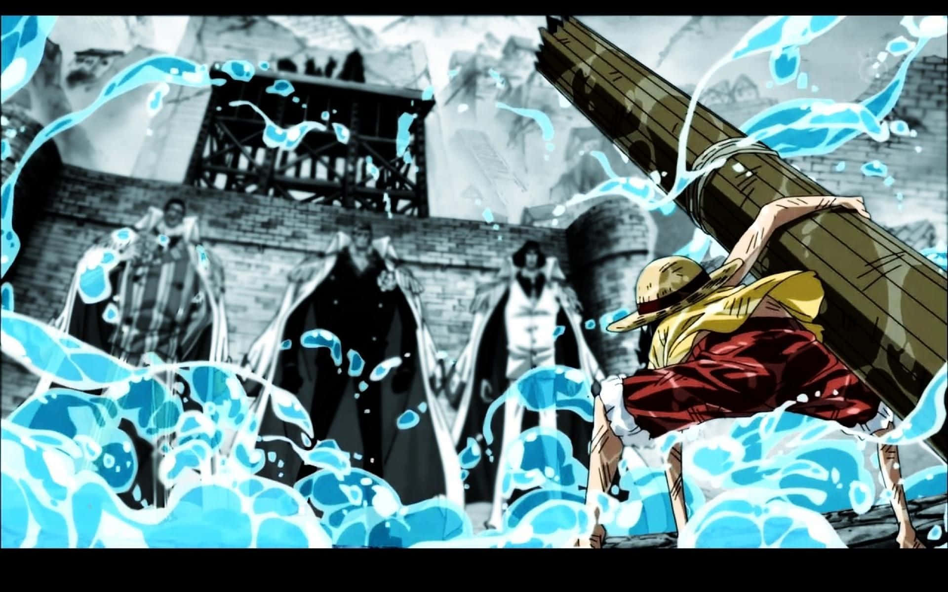 Marineford, straw-hatted pirate, giant wooden pole, Full HD Desktop Wallpaper