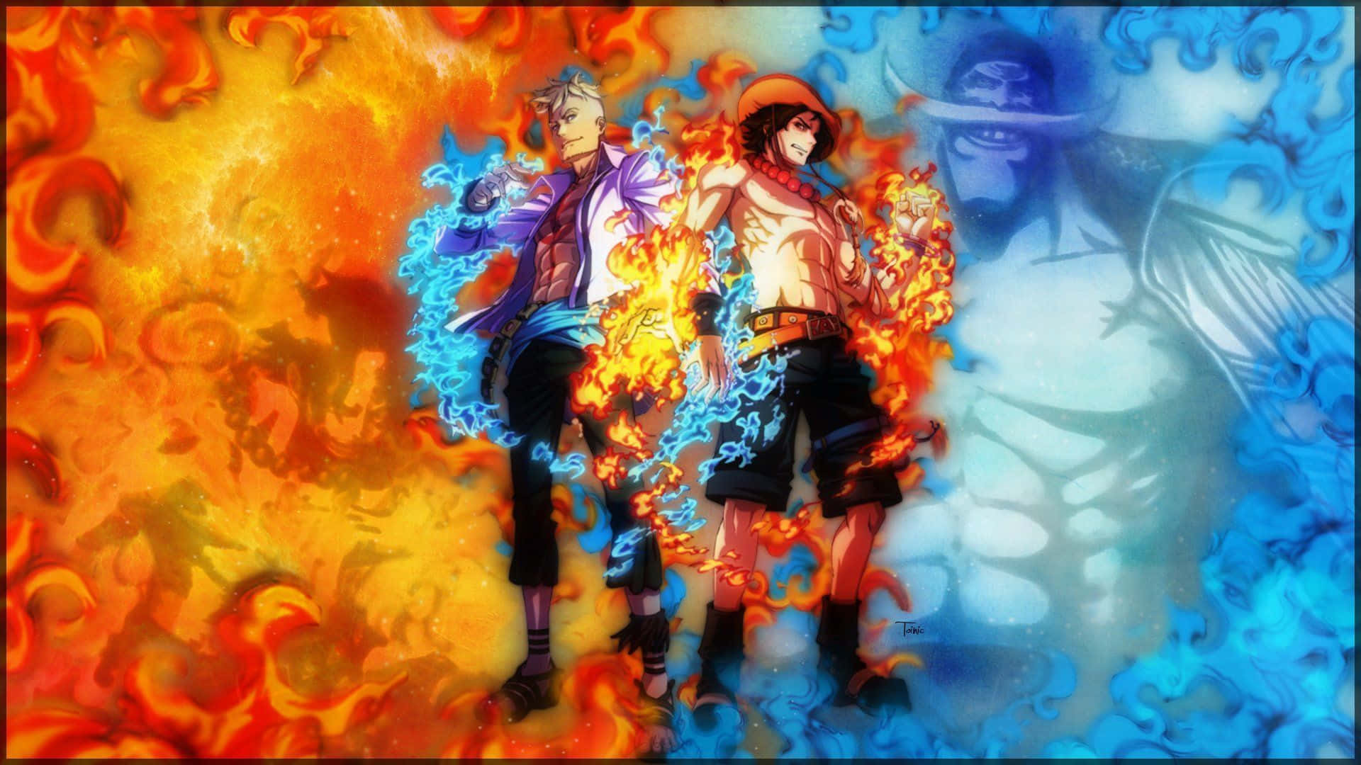 Marineford, anime warriors, fiery orange flames, Full HD Desktop Wallpaper