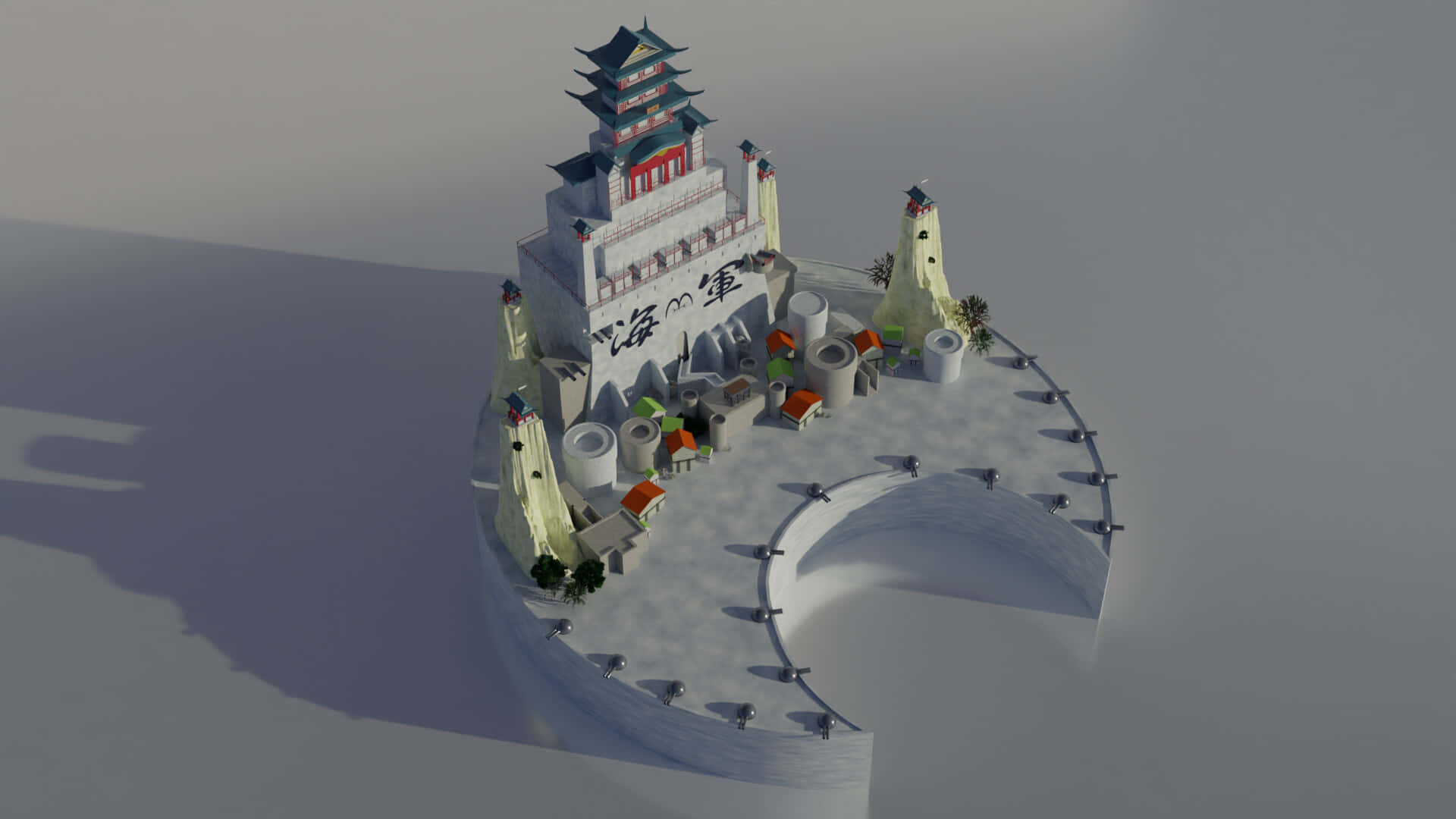 Marineford, floating island fortress, traditional pagoda, Full HD Desktop Wallpaper