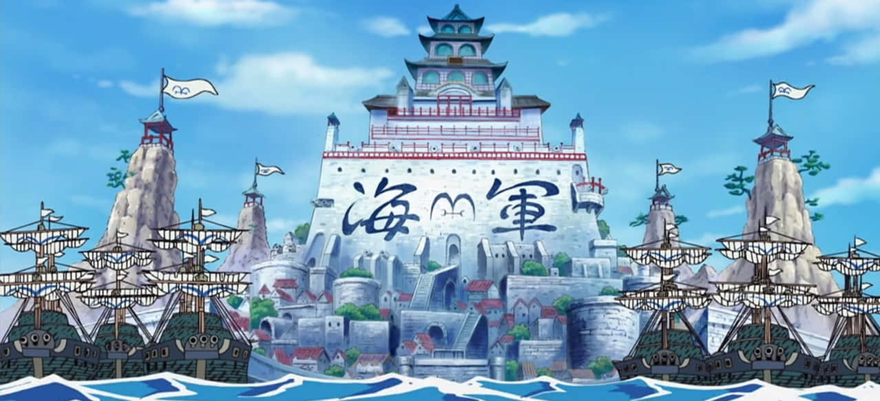 Marineford, anime-style naval fortress, Chinese characters, SD Desktop Wallpaper