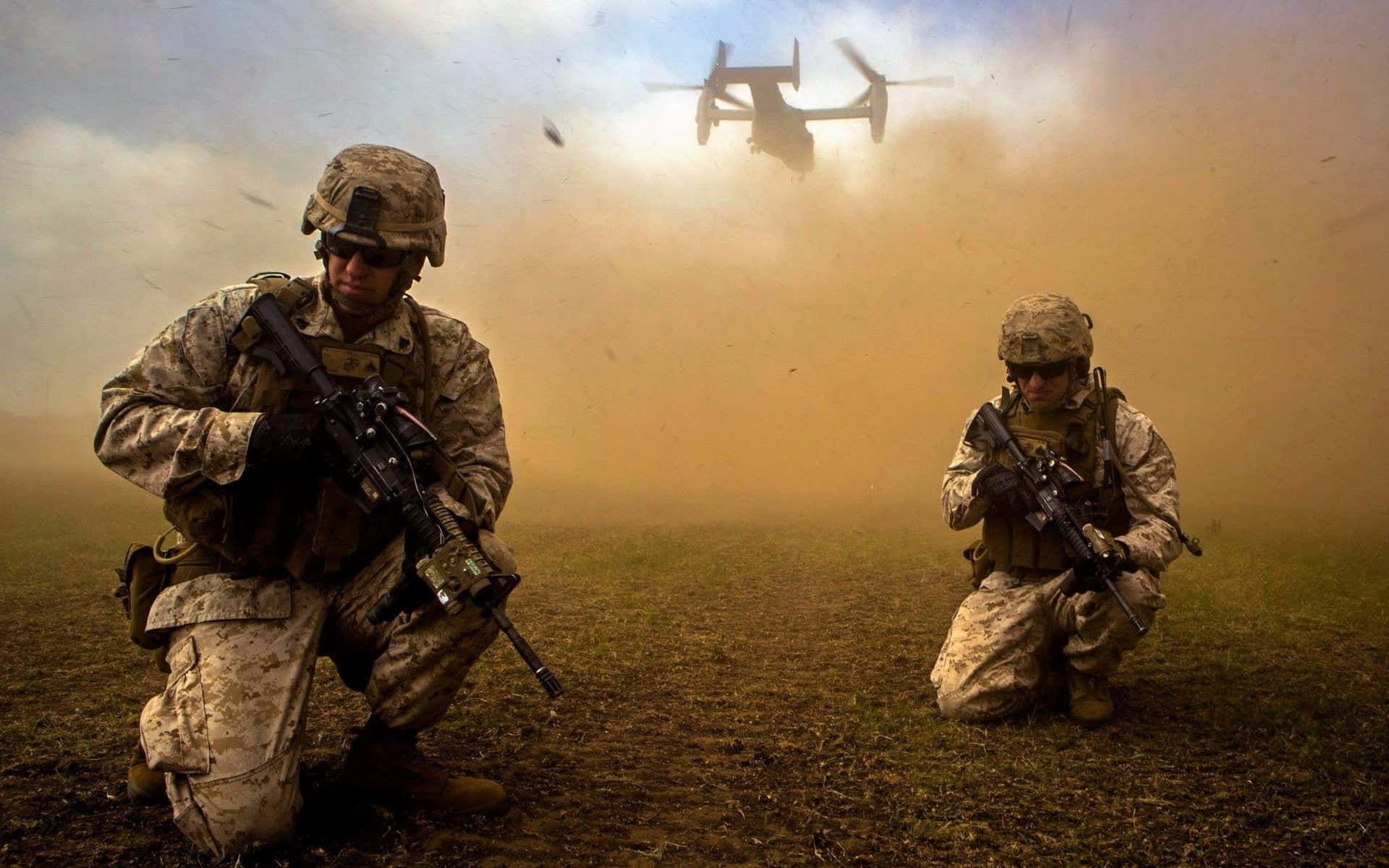 U.S. Marines, camouflage, dusty terrain, Full HD Desktop Wallpaper