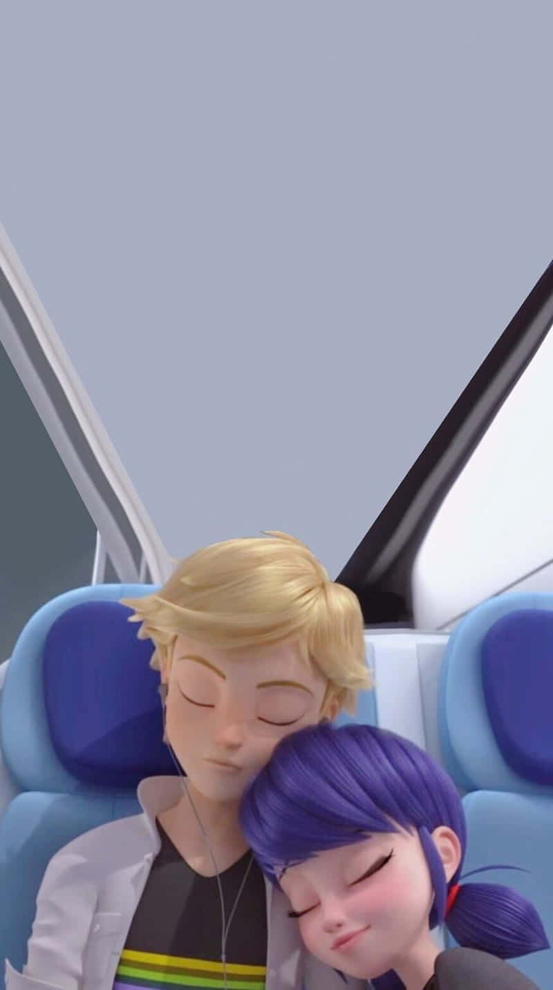 Marinette, Adrien, blue airplane seat, HD Phone Wallpaper