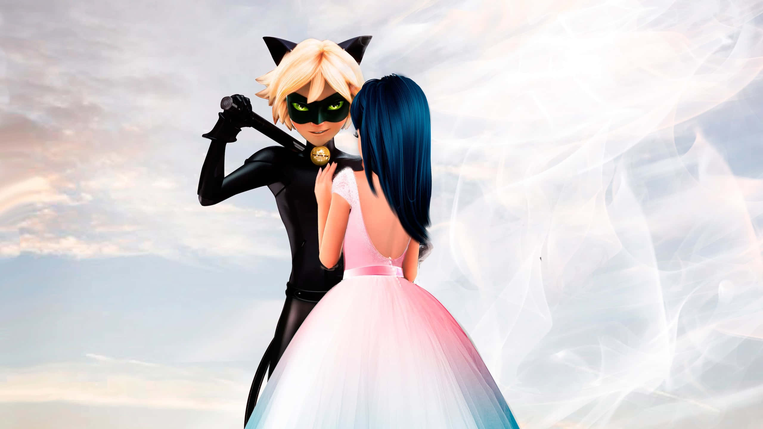 Marinette, Adrien, cat-themed superhero, 2K Desktop Wallpaper