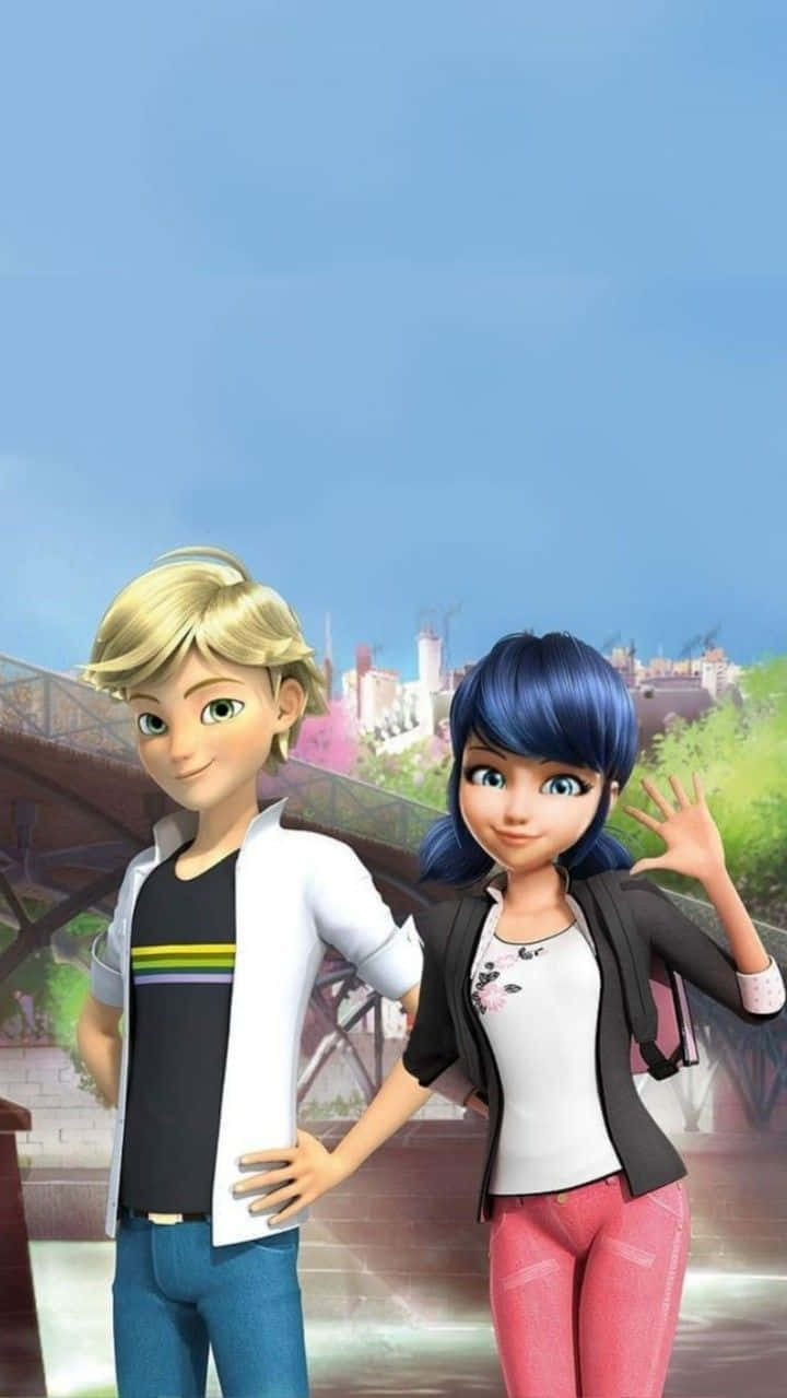 Marinette, Adrien, sunny cityscape, SD Phone Wallpaper