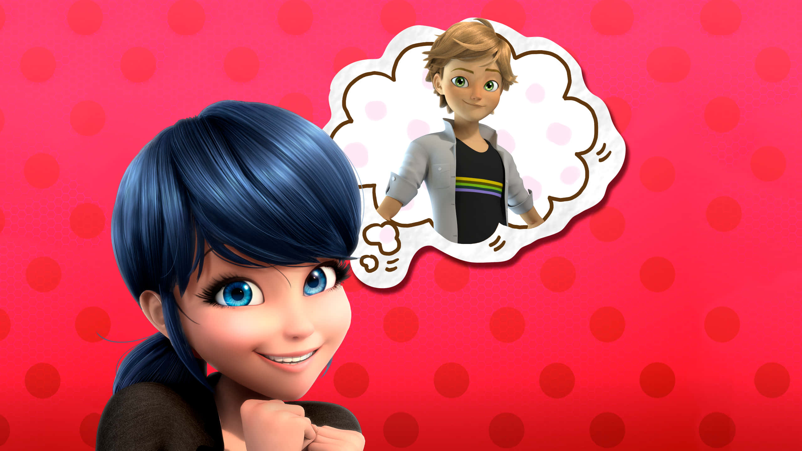 Marinette, Adrien, blue-haired girl, 2K Desktop Wallpaper