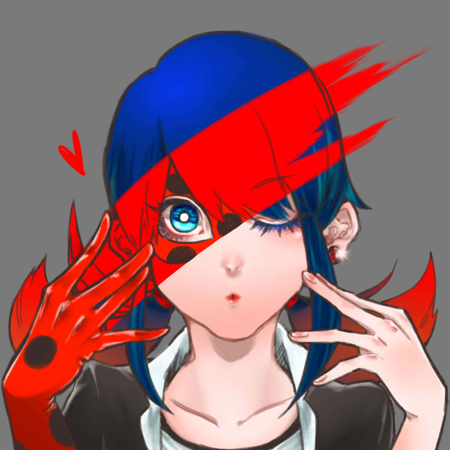 Marinette, blue hair, red streaks, HD Desktop Wallpaper