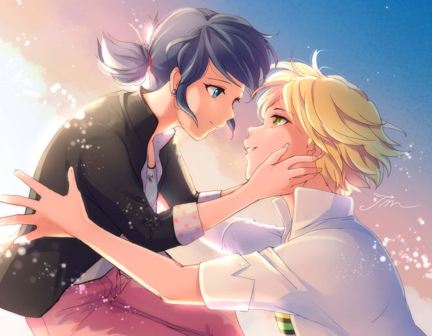 Marinette, Adrien, pastel sky, HD Desktop Wallpaper