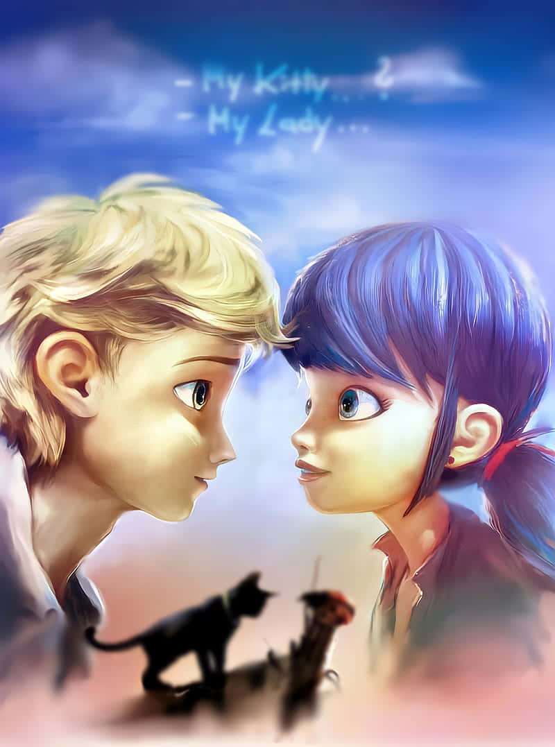 Marinette, Adrien, anime-style children, SD Phone Wallpaper