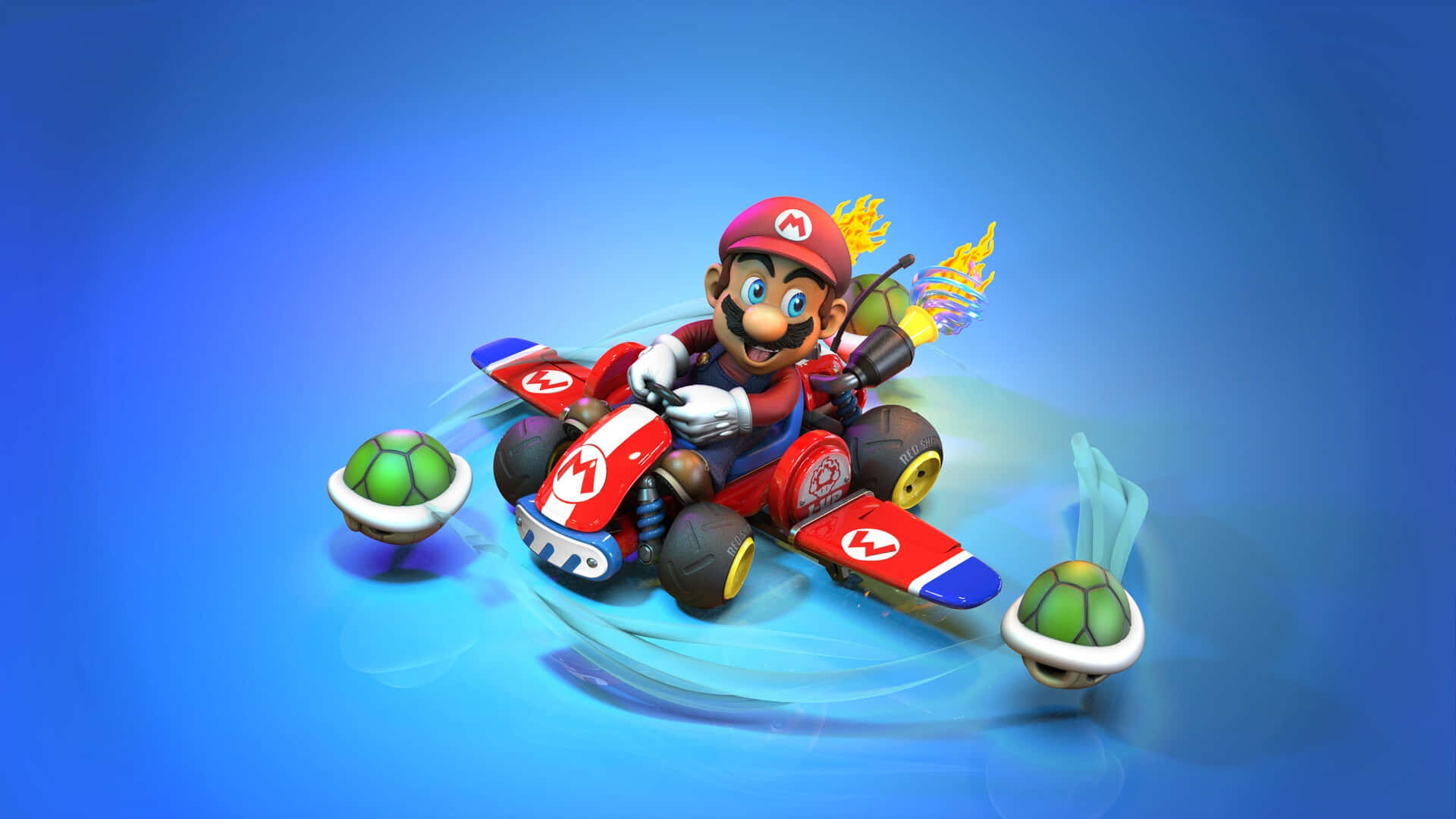 Mario, red kart, flames, Full HD Desktop Wallpaper