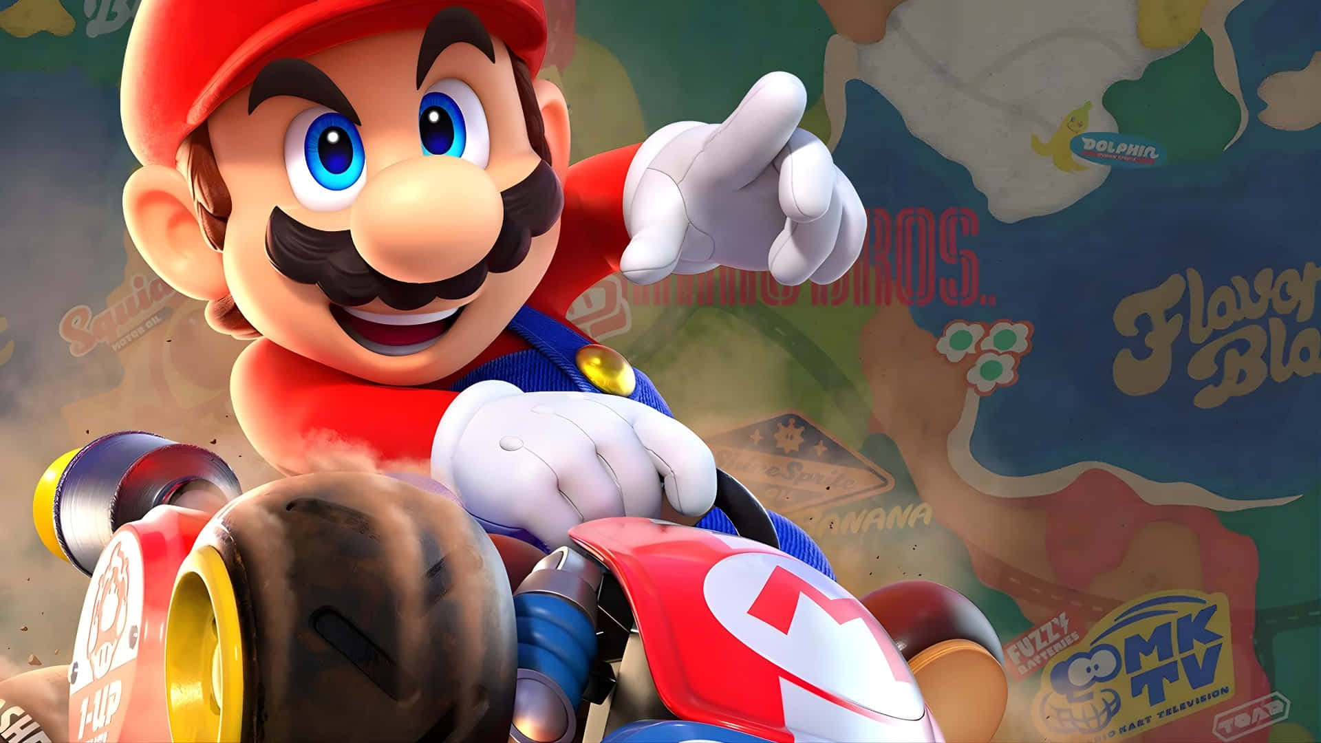 Mario Kart World, Mario, red and blue kart, Full HD Desktop Wallpaper