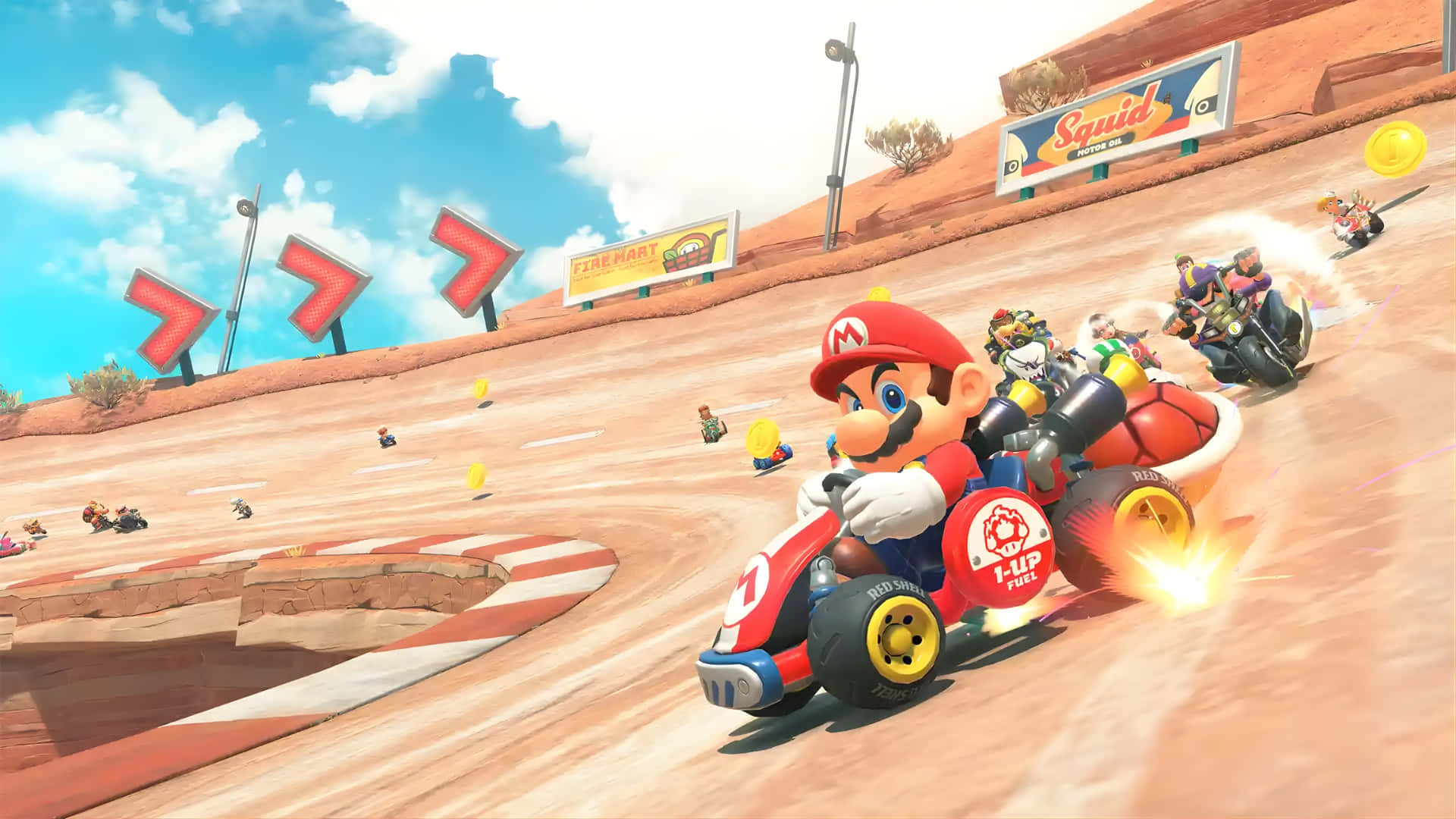 Mario Kart, red kart, desert track, Full HD Desktop Wallpaper