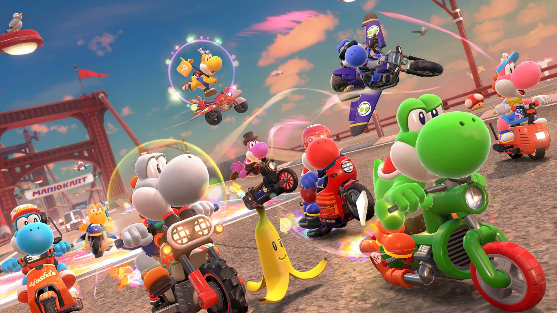 Mario Kart World, Mario Kart, bridge, Full HD Desktop Wallpaper