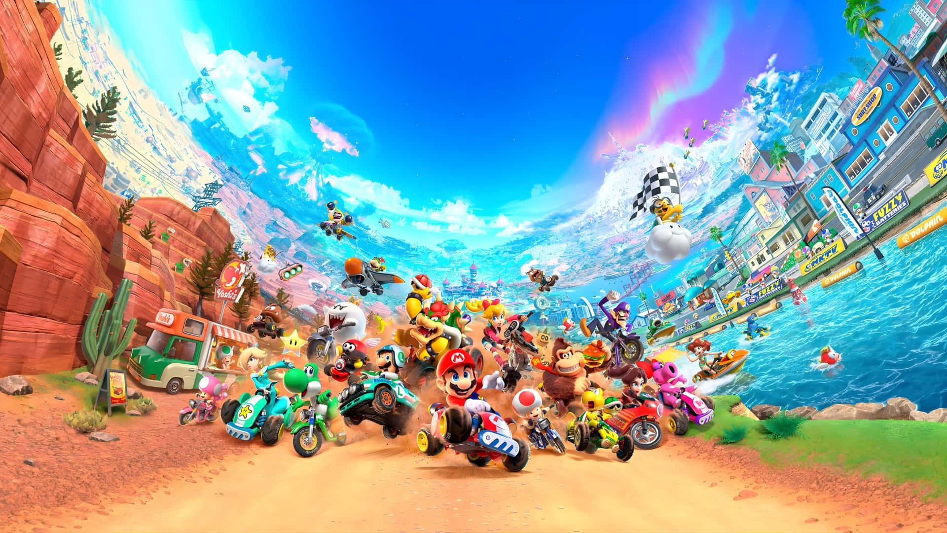 Mario Kart World, Mario, desert canyon, Full HD Desktop Wallpaper