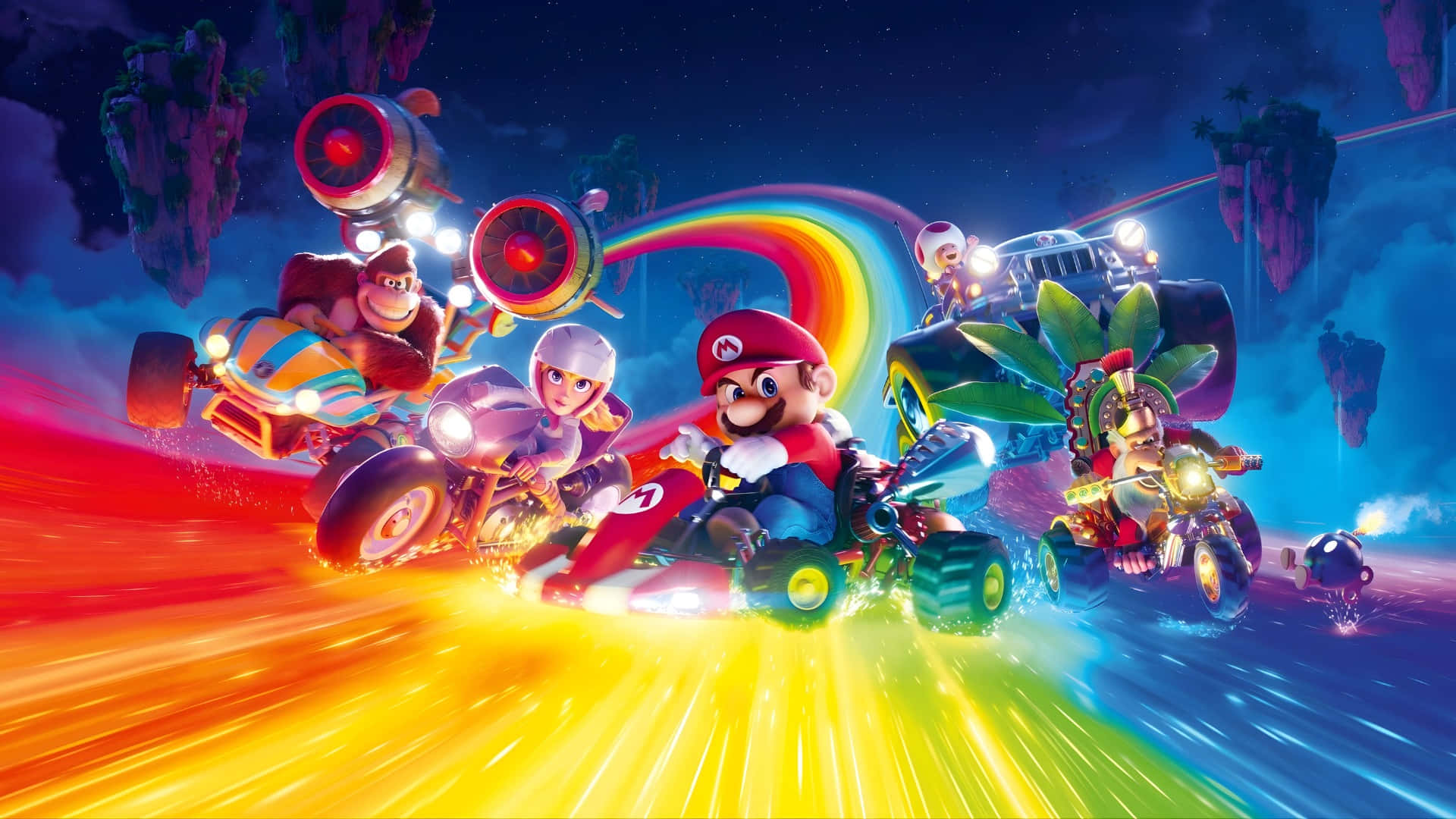 Mario Kart World, Mario, rainbow track, Full HD Desktop Wallpaper