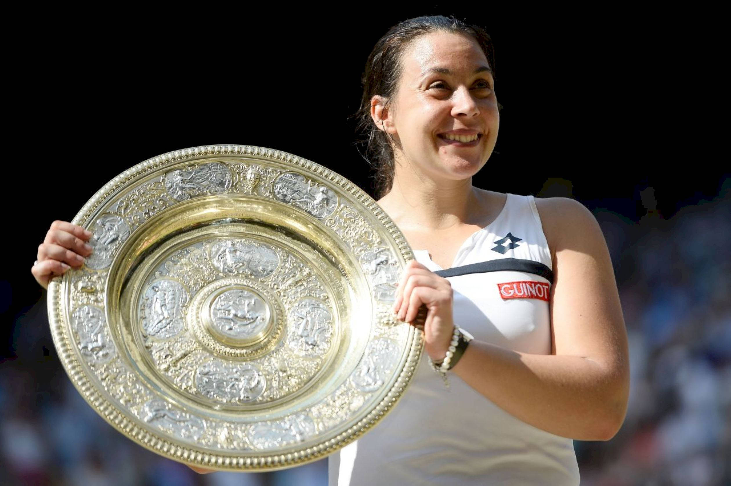 Marion Bartoli, silver trophy, dark background, Full HD Desktop Wallpaper
