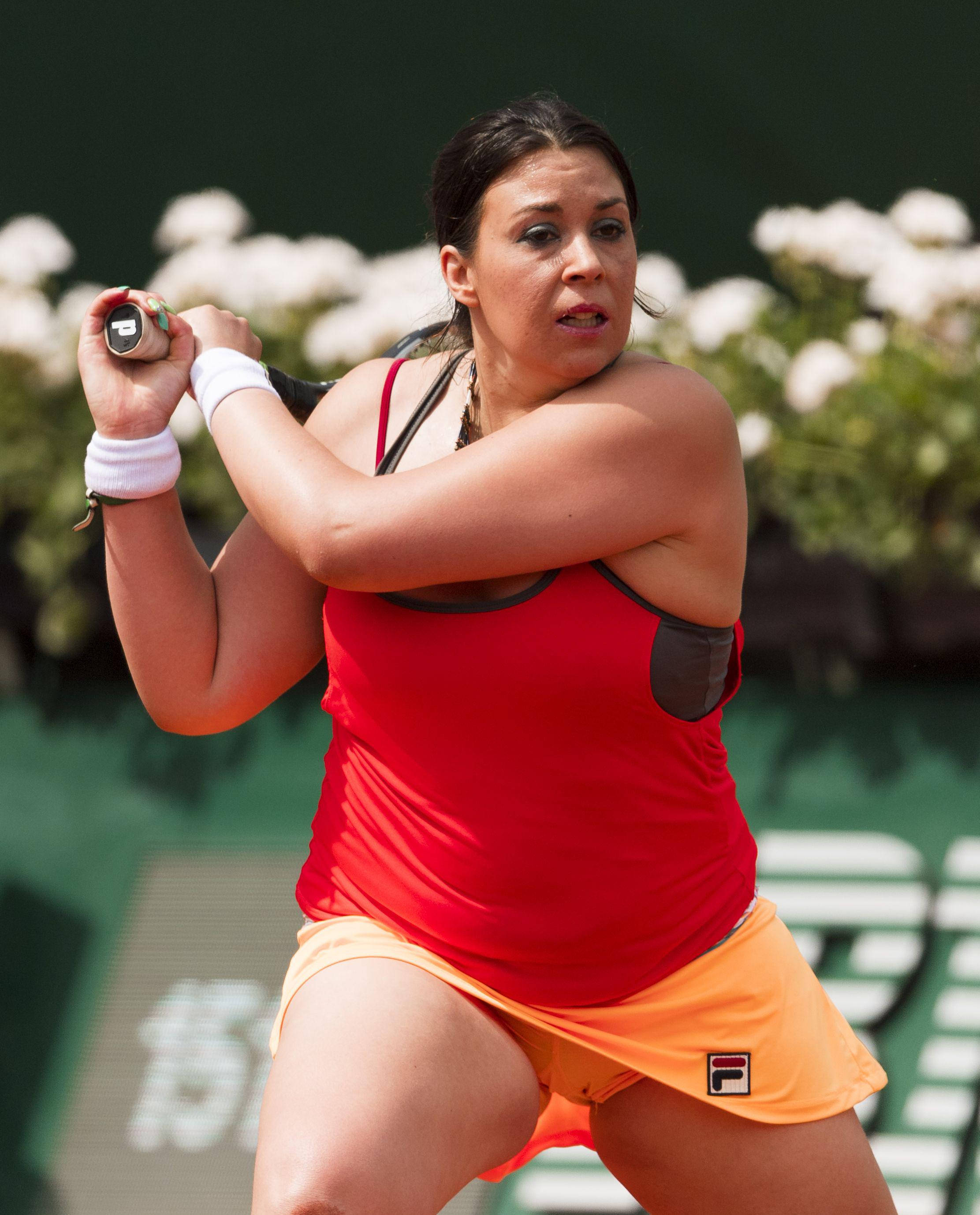 Marion Bartoli, red top, orange skirt, 2K Phone Wallpaper