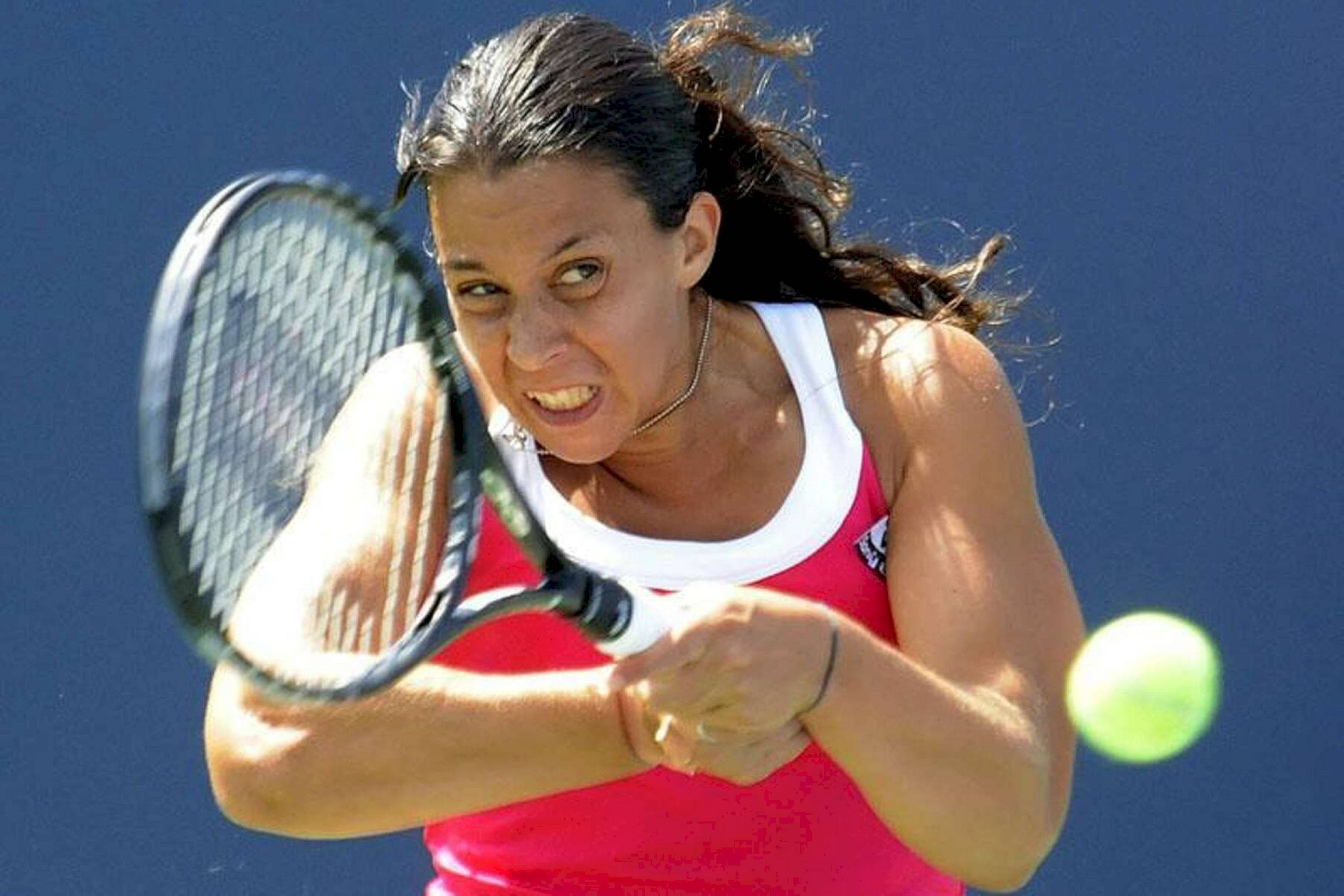 Marion Bartoli, pink top, bright green ball, Full HD Desktop Wallpaper