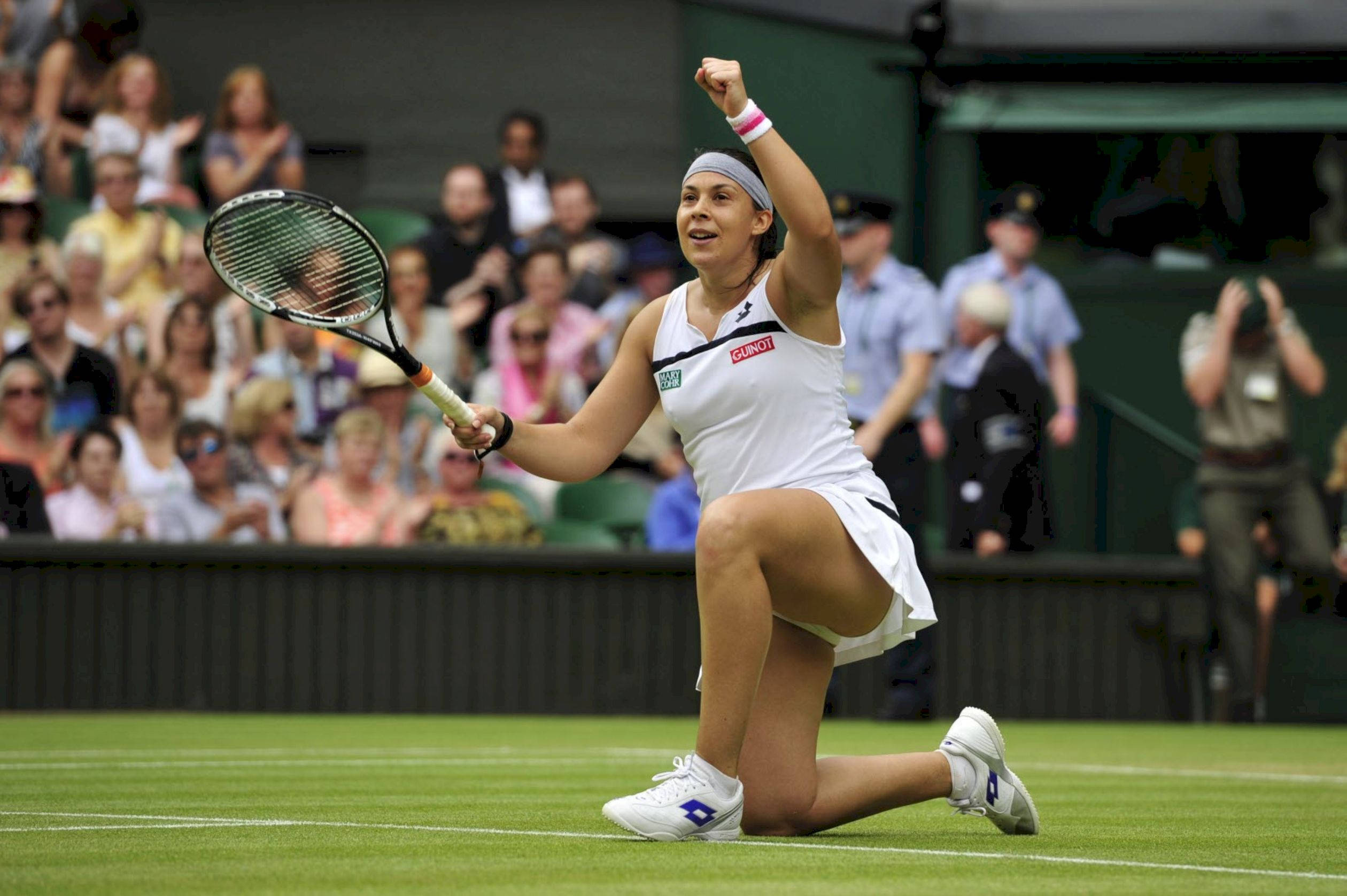Marion Bartoli, grass court, kneeling, Full HD Desktop Wallpaper