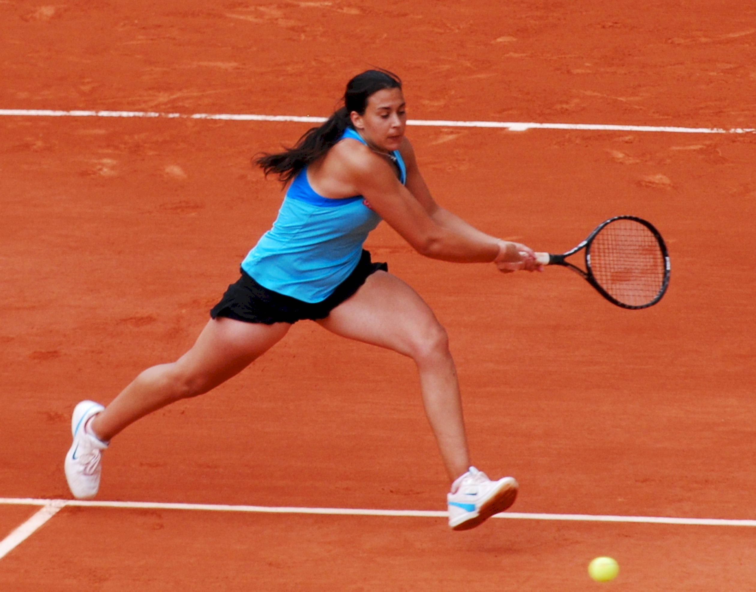 Marion Bartoli, clay court, blue top, Full HD Desktop Wallpaper