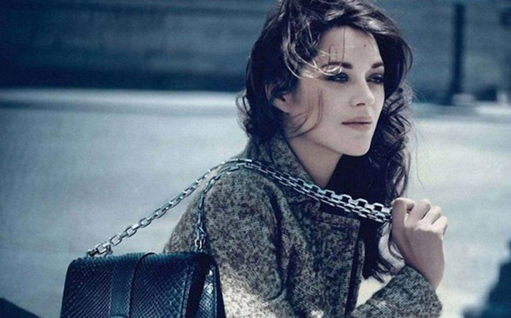 Marion Cotillard, dark wavy hair, chain strap bag, SD Desktop Wallpaper