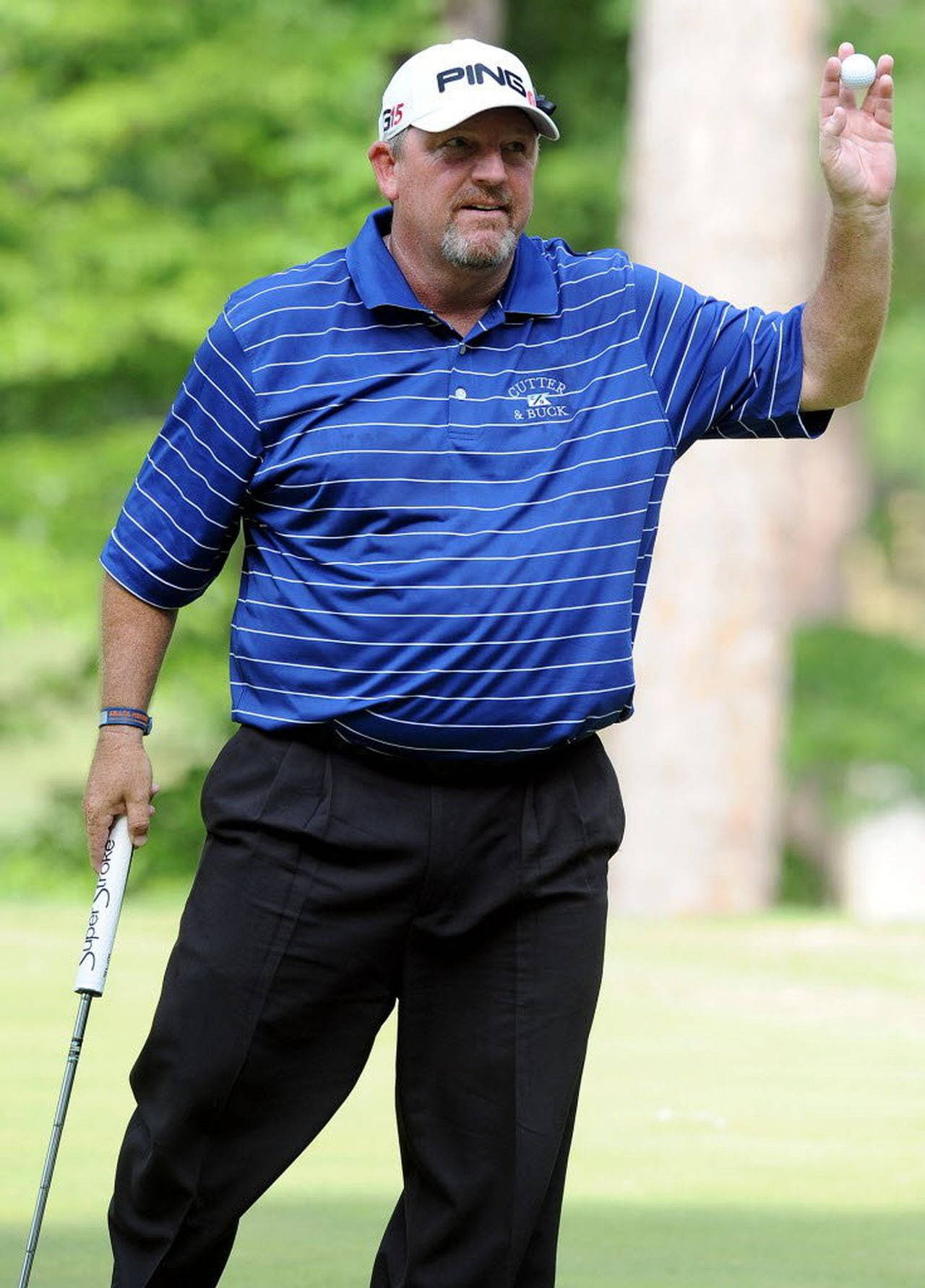 Mark Calcavecchia, blue striped shirt, golf ball, HD Phone Wallpaper