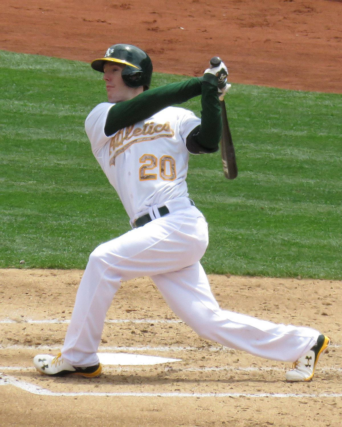 Mark Canha, green and gold uniform, home plate, HD Phone Wallpaper