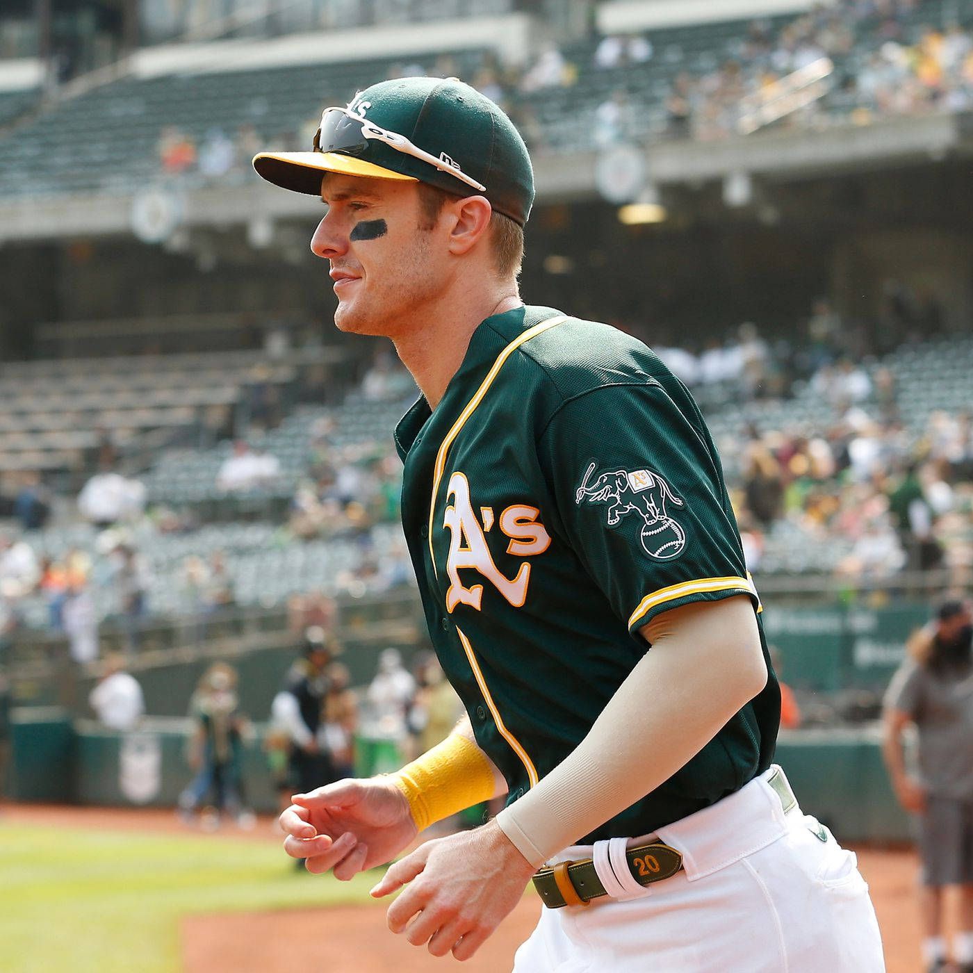 Mark Canha, eye black, green and gold uniform, HD Desktop Wallpaper